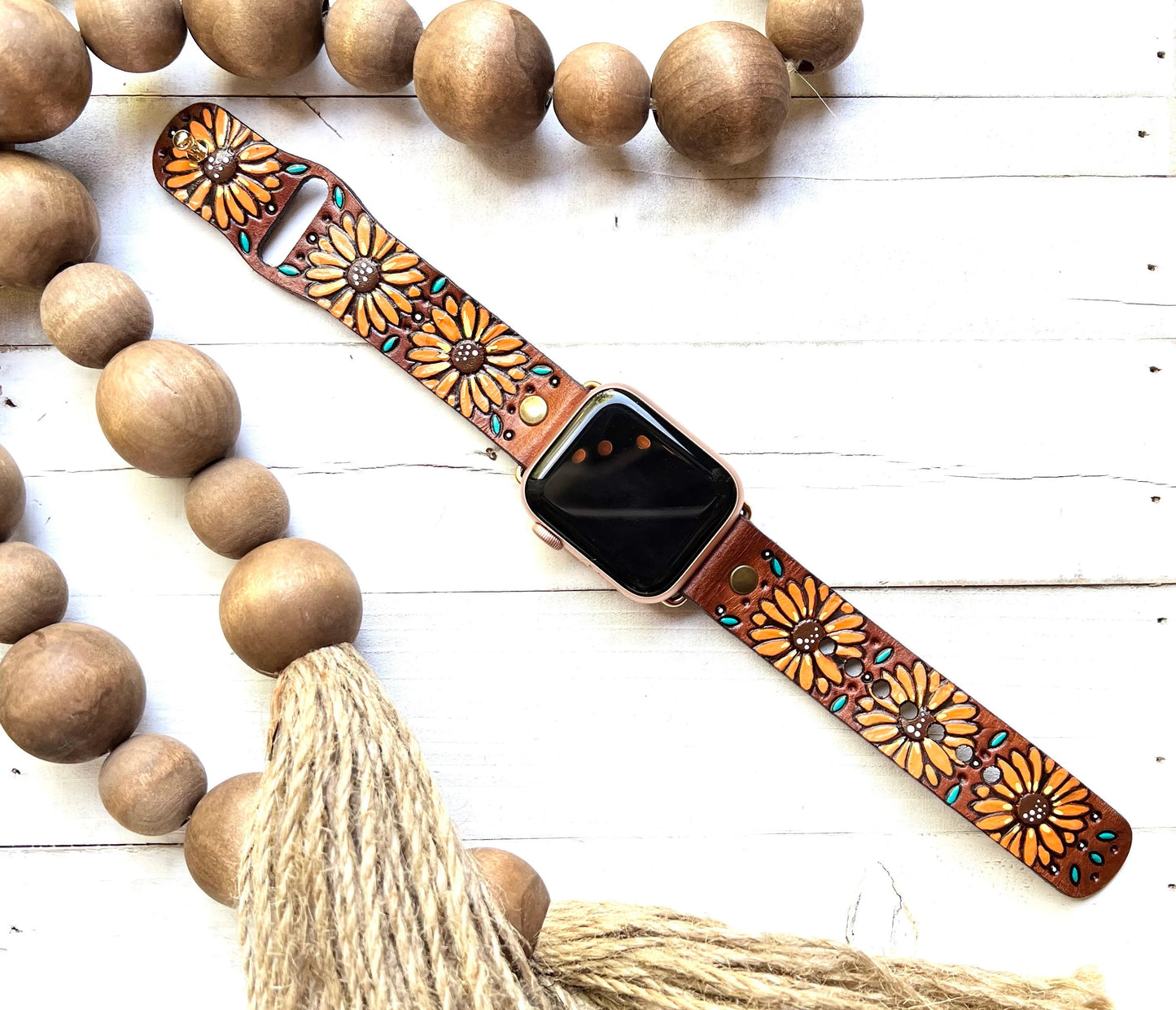 Large Sunflowers Leather Smart Watch Band