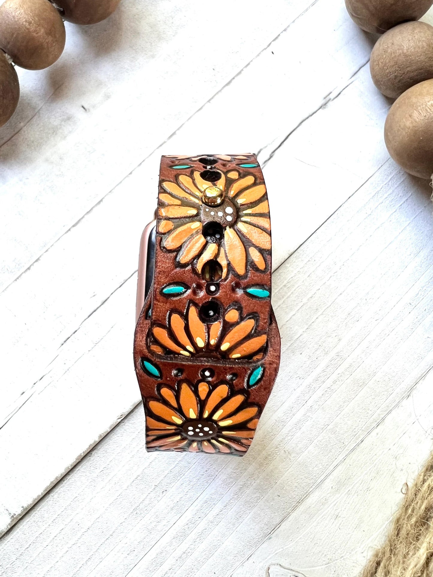 Large Sunflowers Leather Smart Watch Band