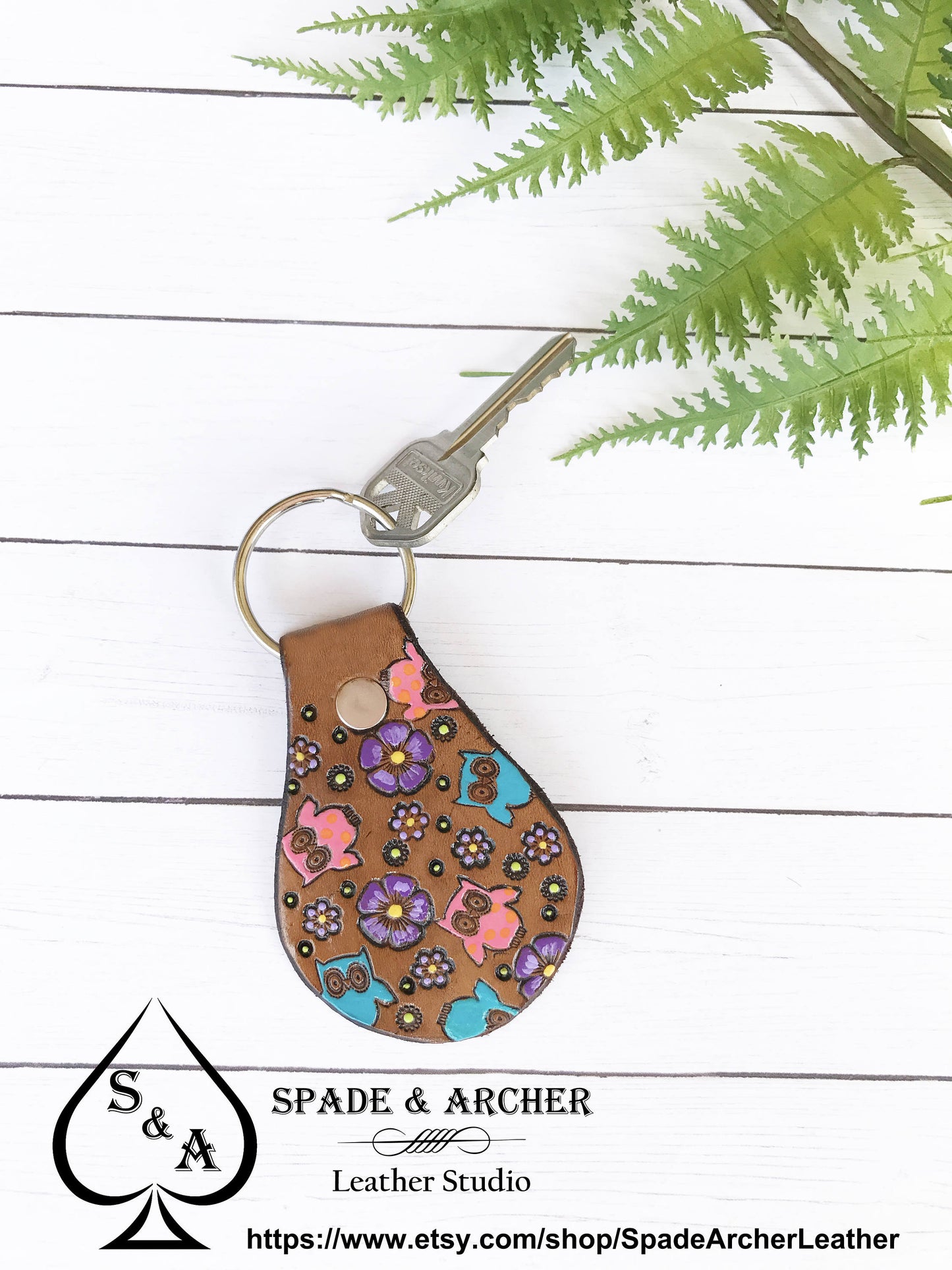 Owl and Flowers Key Ring