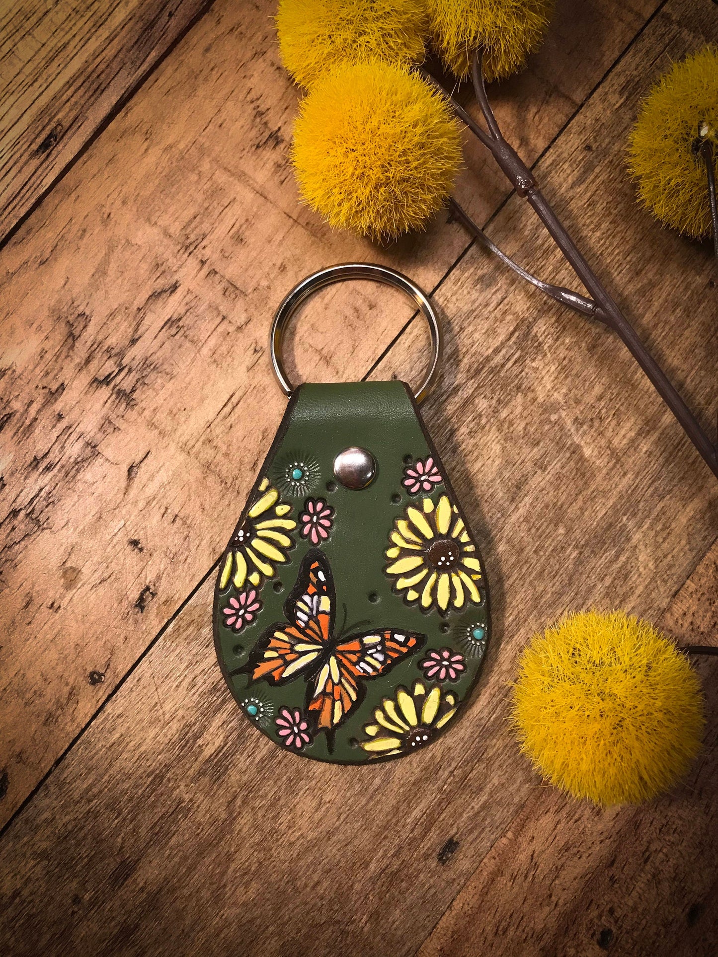 Butterfly and Sunflowers Key Ring