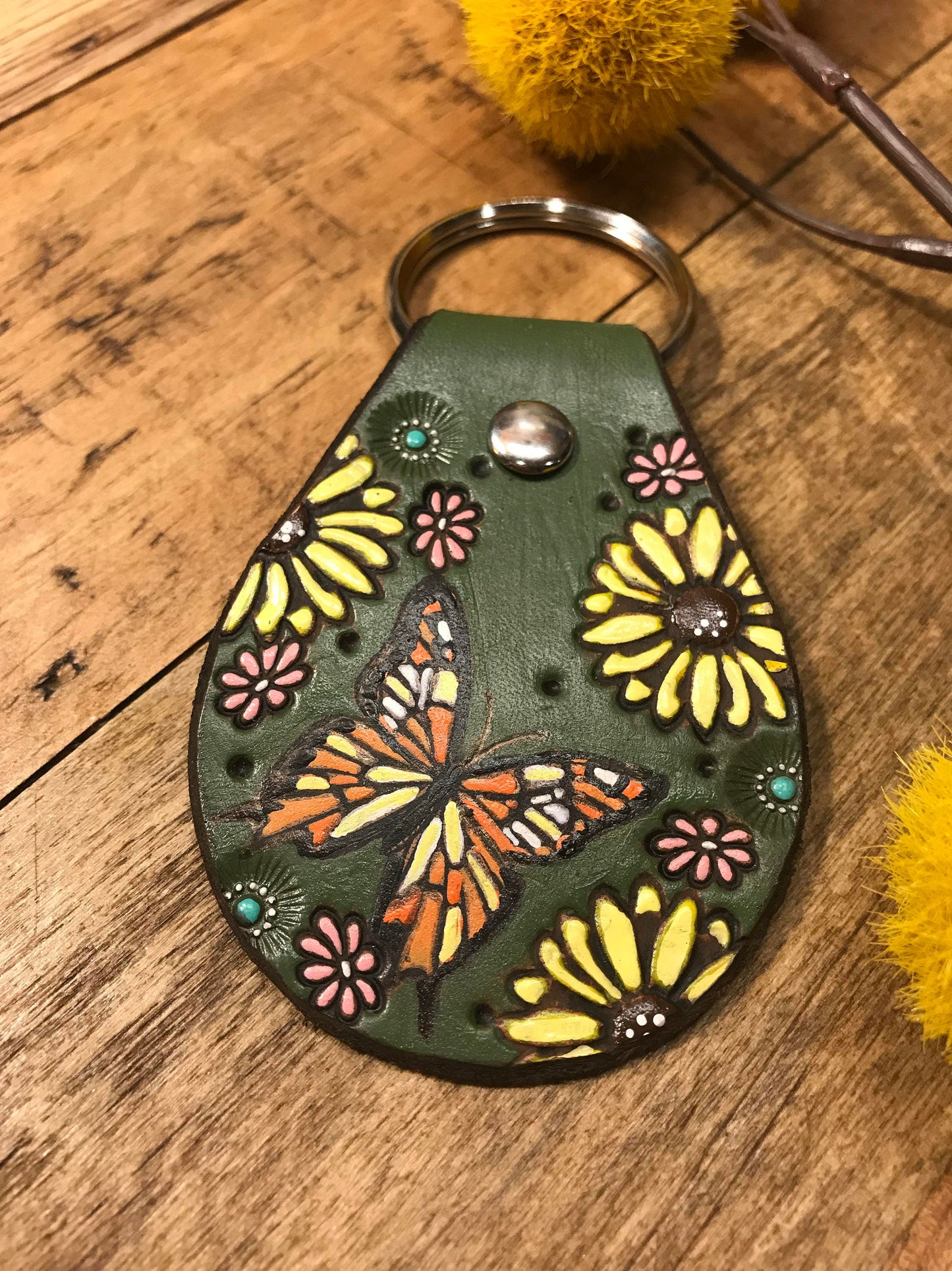 Butterfly and Sunflowers Key Ring