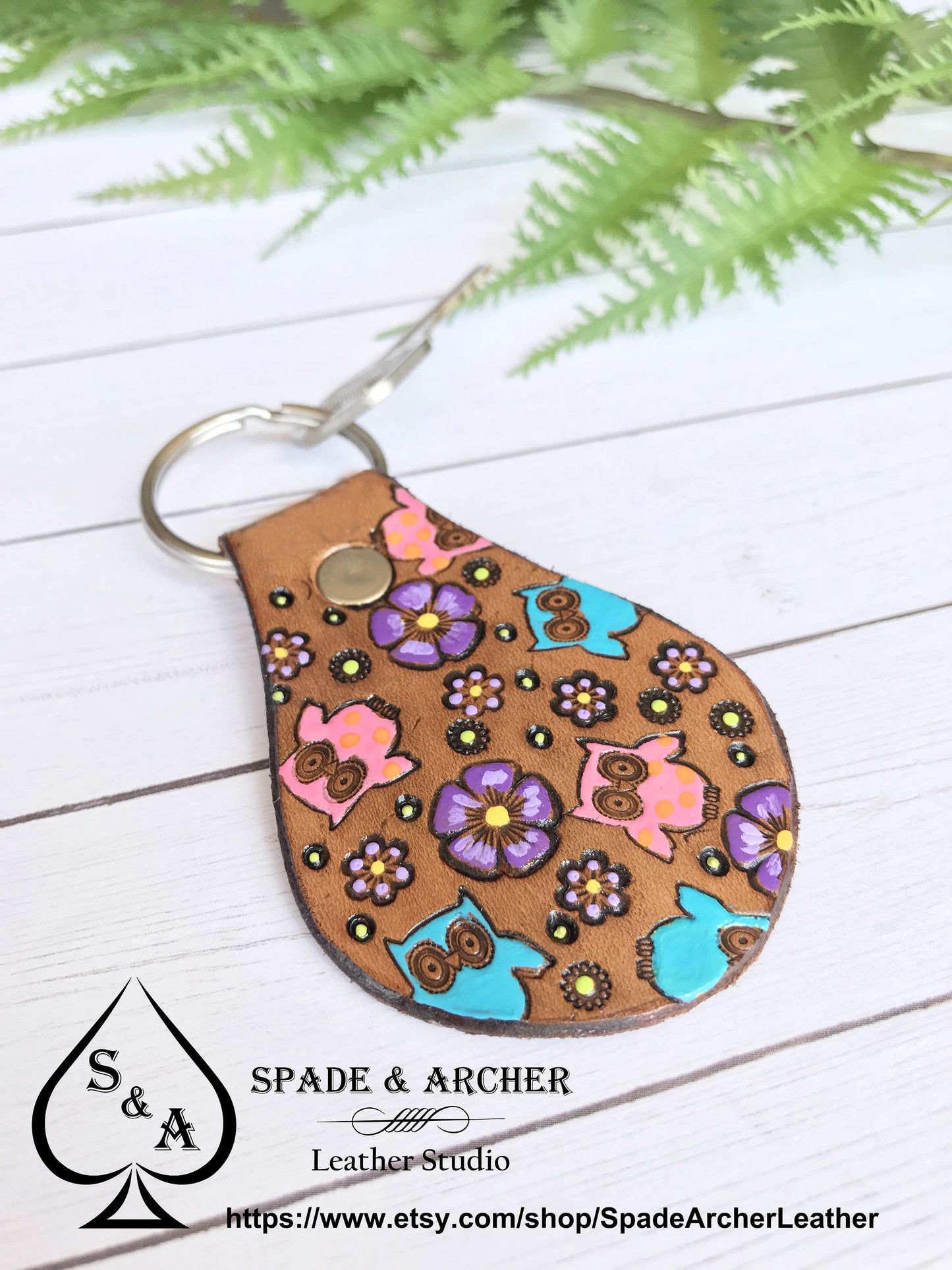 Owl and Flowers Key Ring