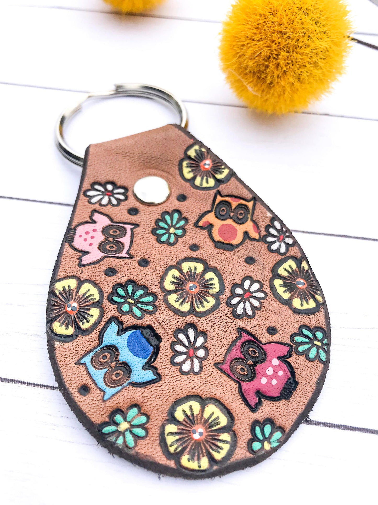 Owl and Flowers Key Ring