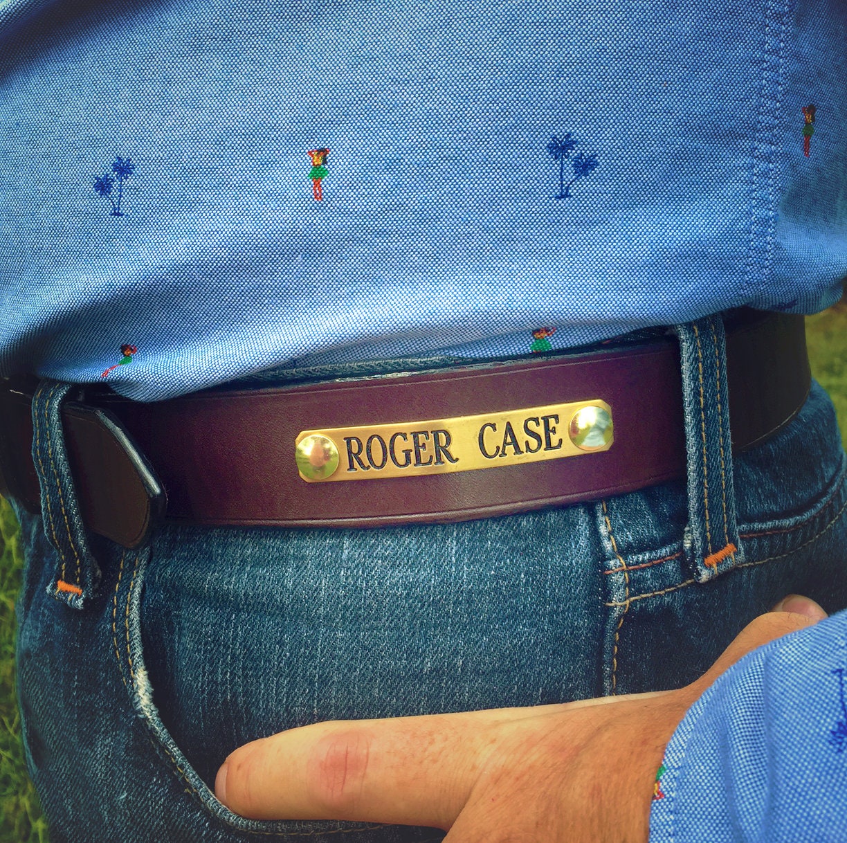 Bridle Leather Brass Nameplate Belt