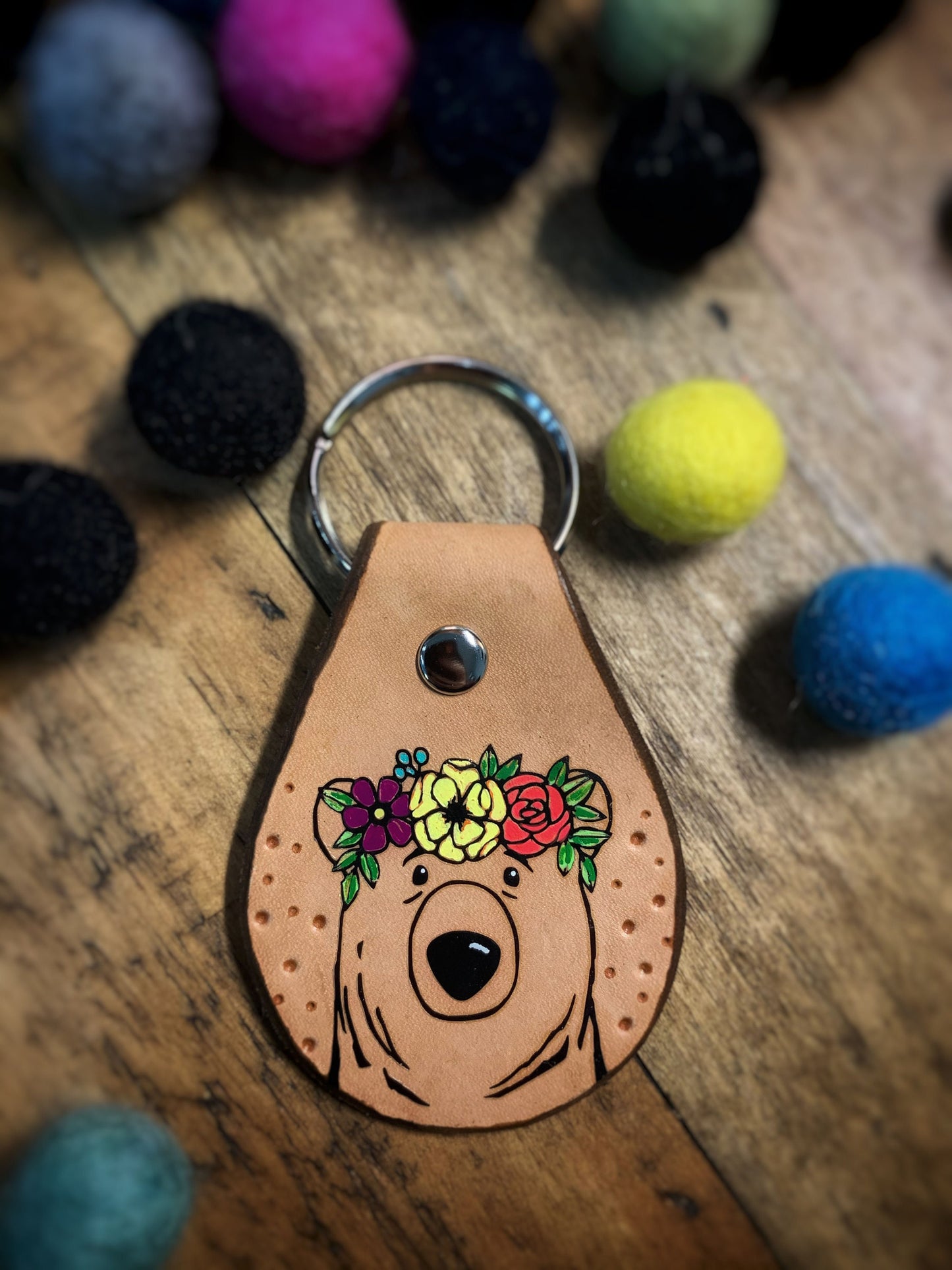 Hand-Painted Bear Key Ring