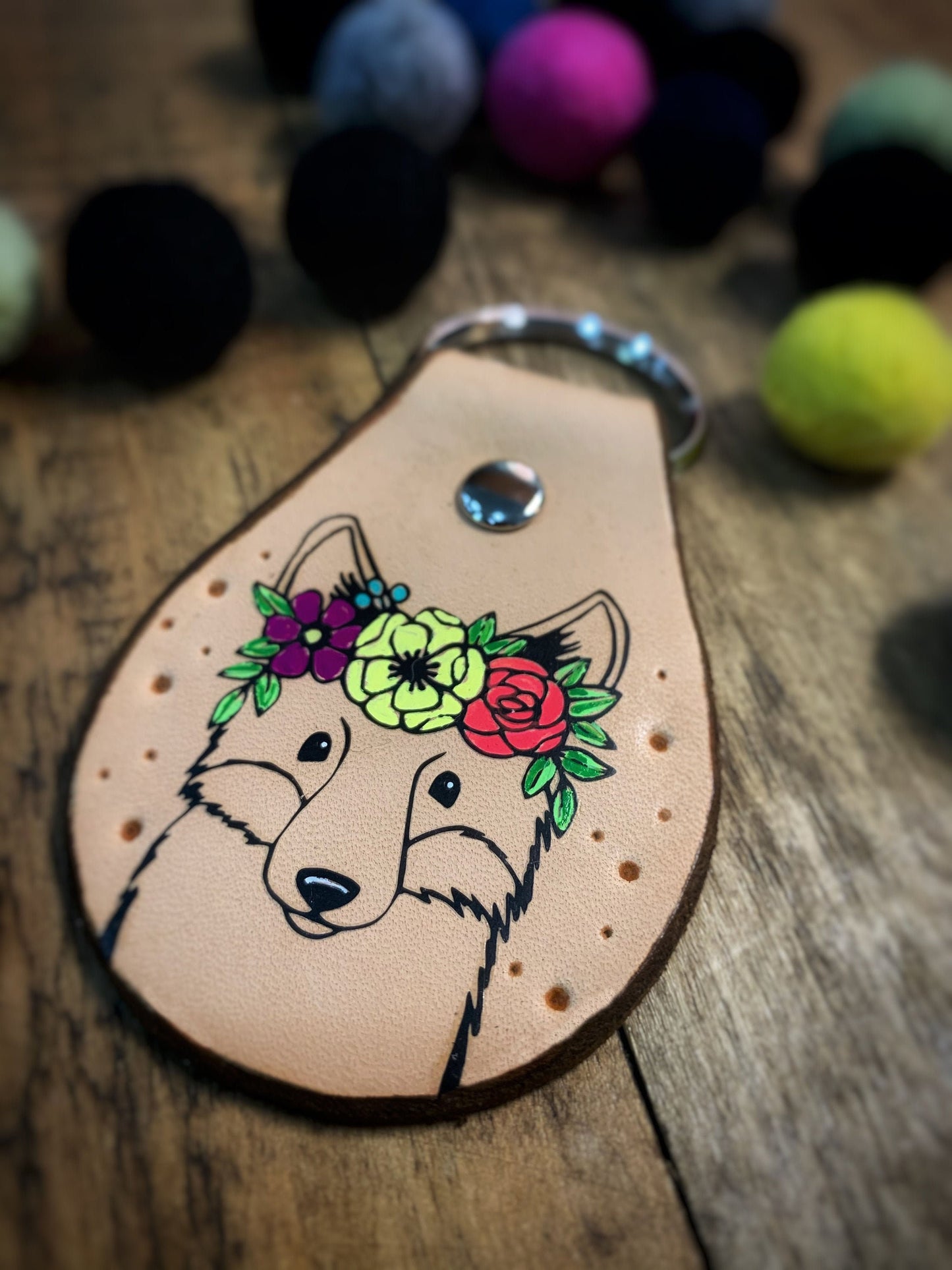 Fox Hand-Painted Key Ring