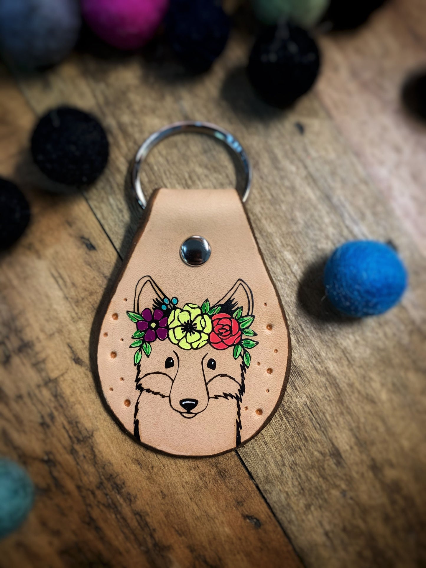 Fox Hand-Painted Key Ring
