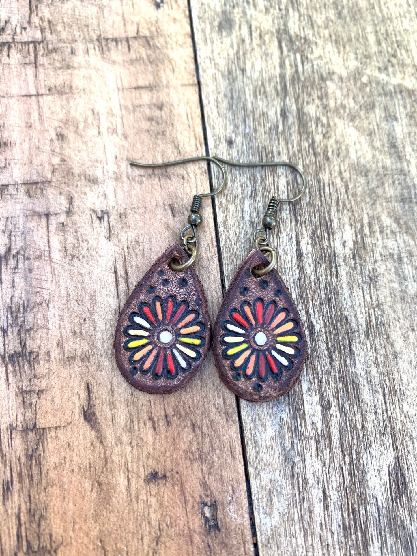 Leather Stamped Flower Earrings