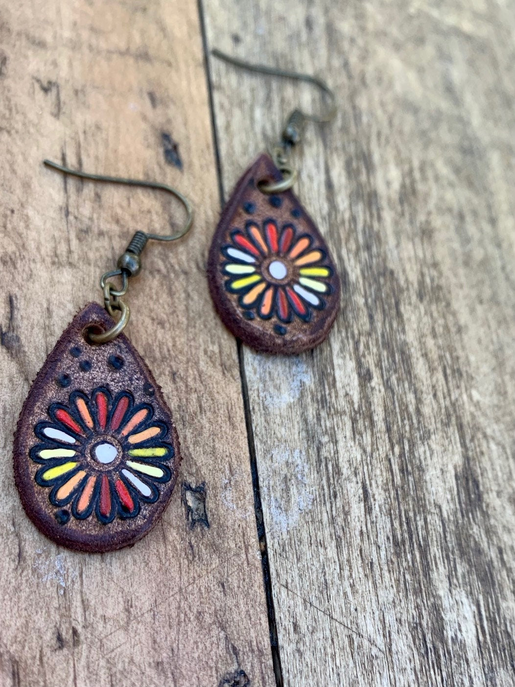 Leather Stamped Flower Earrings
