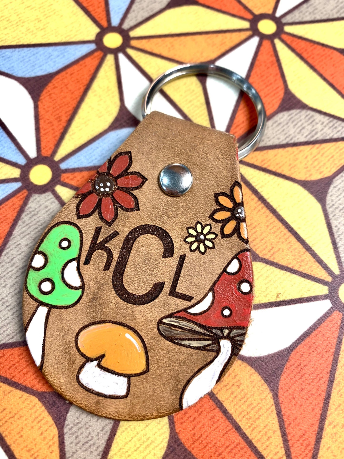 Retro Mushrooms Key Ring