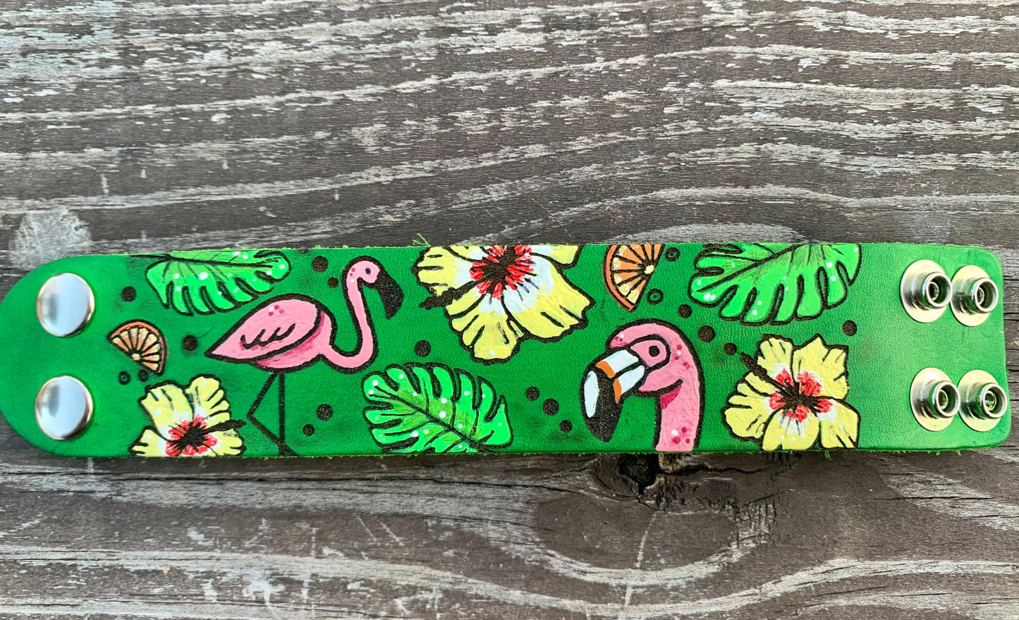 Hawaiian Flamingo Style Leather Cuff