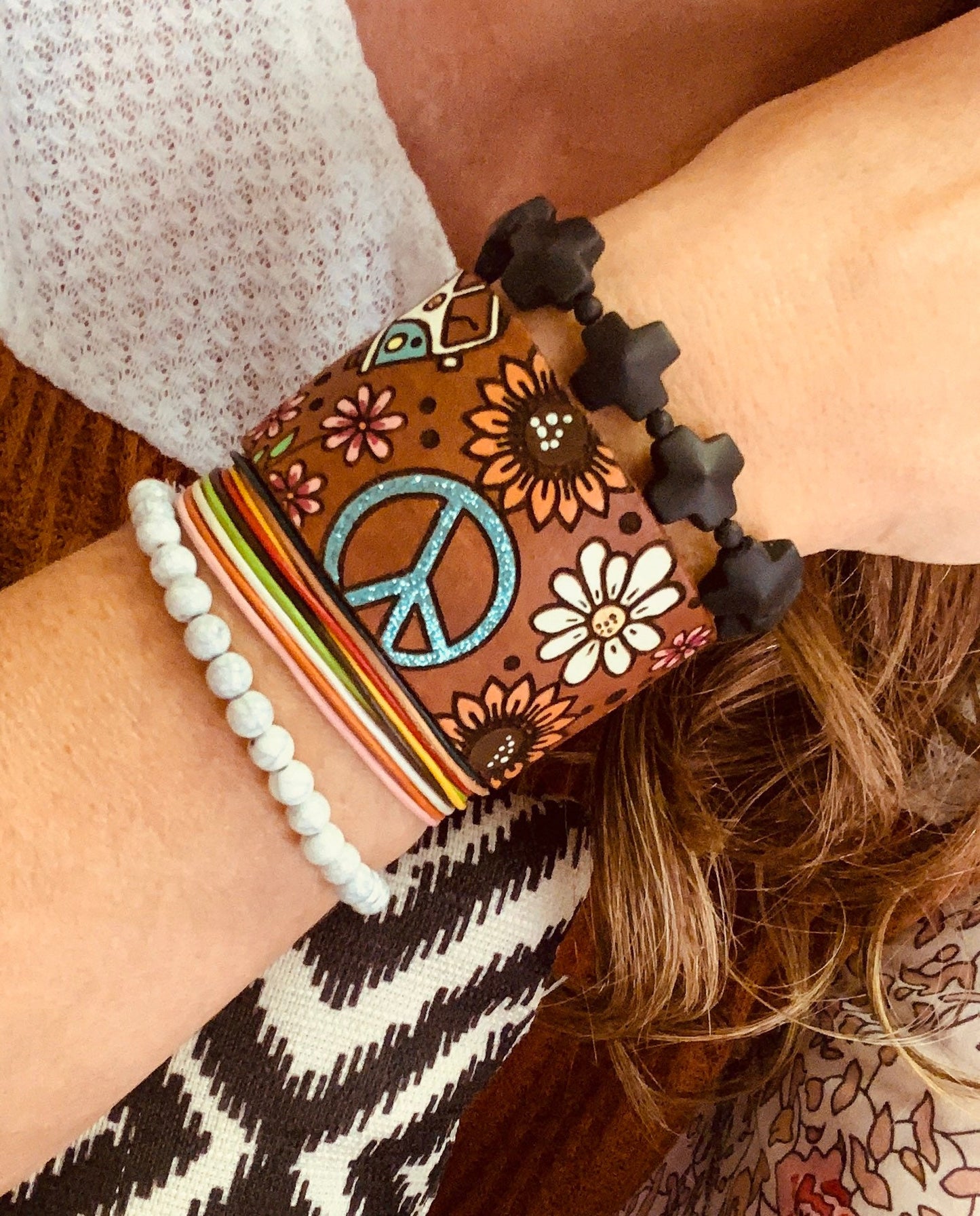 Hippie Volkswagen Bus Style Leather Cuff