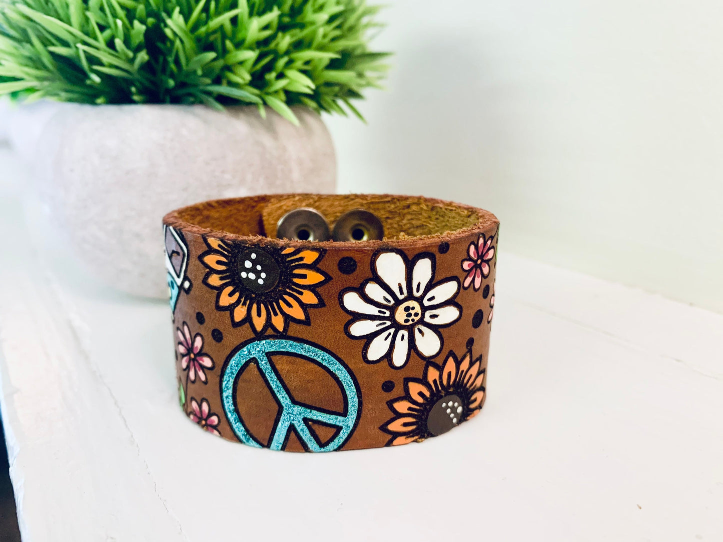 Hippie Volkswagen Bus Style Leather Cuff