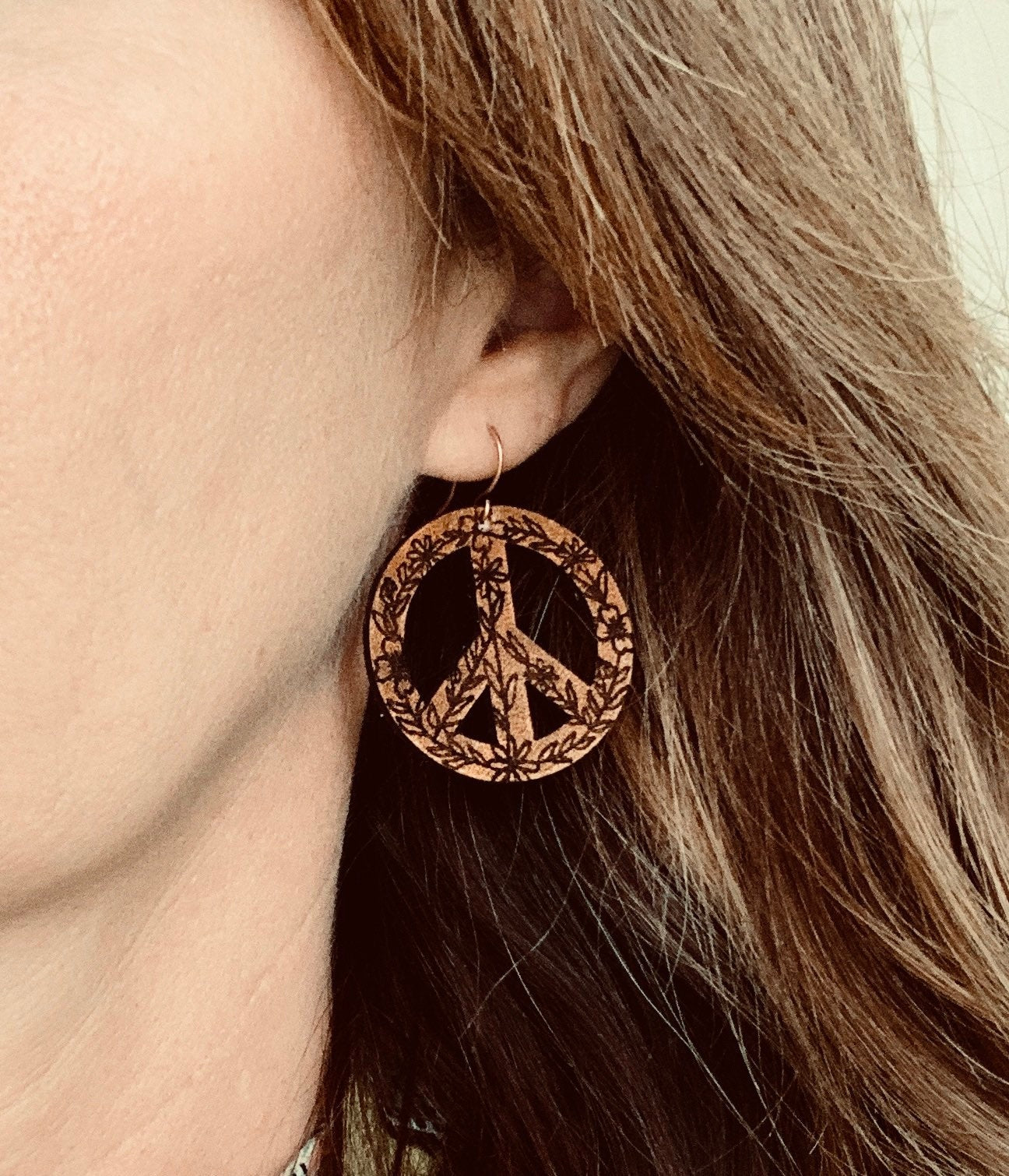 Leather Peace Sign Flower Earrings