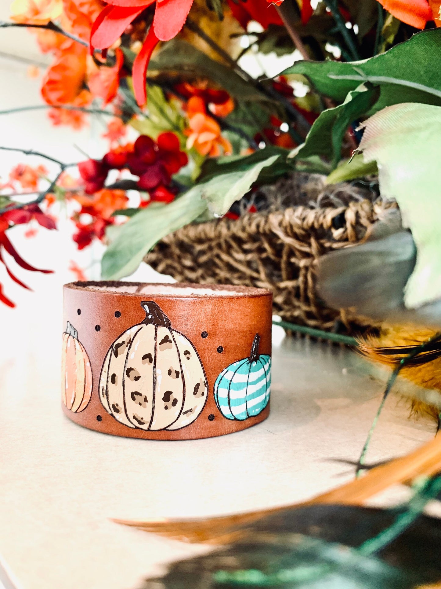 Fall Pumpkin Leather Cuff