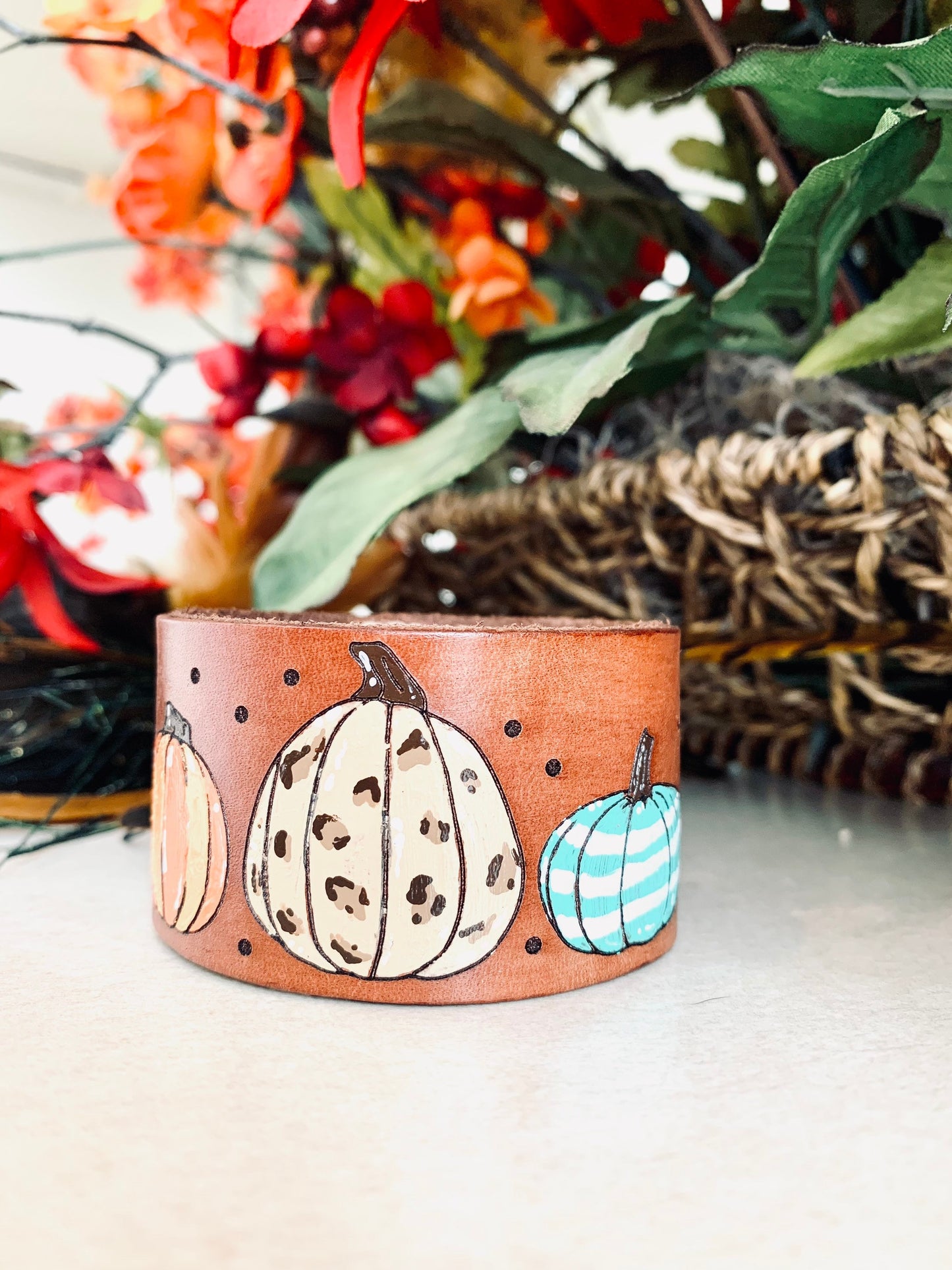 Fall Pumpkin Leather Cuff