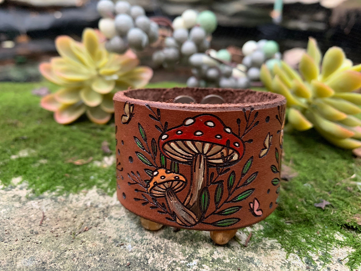 Mushroom Leather Cuff