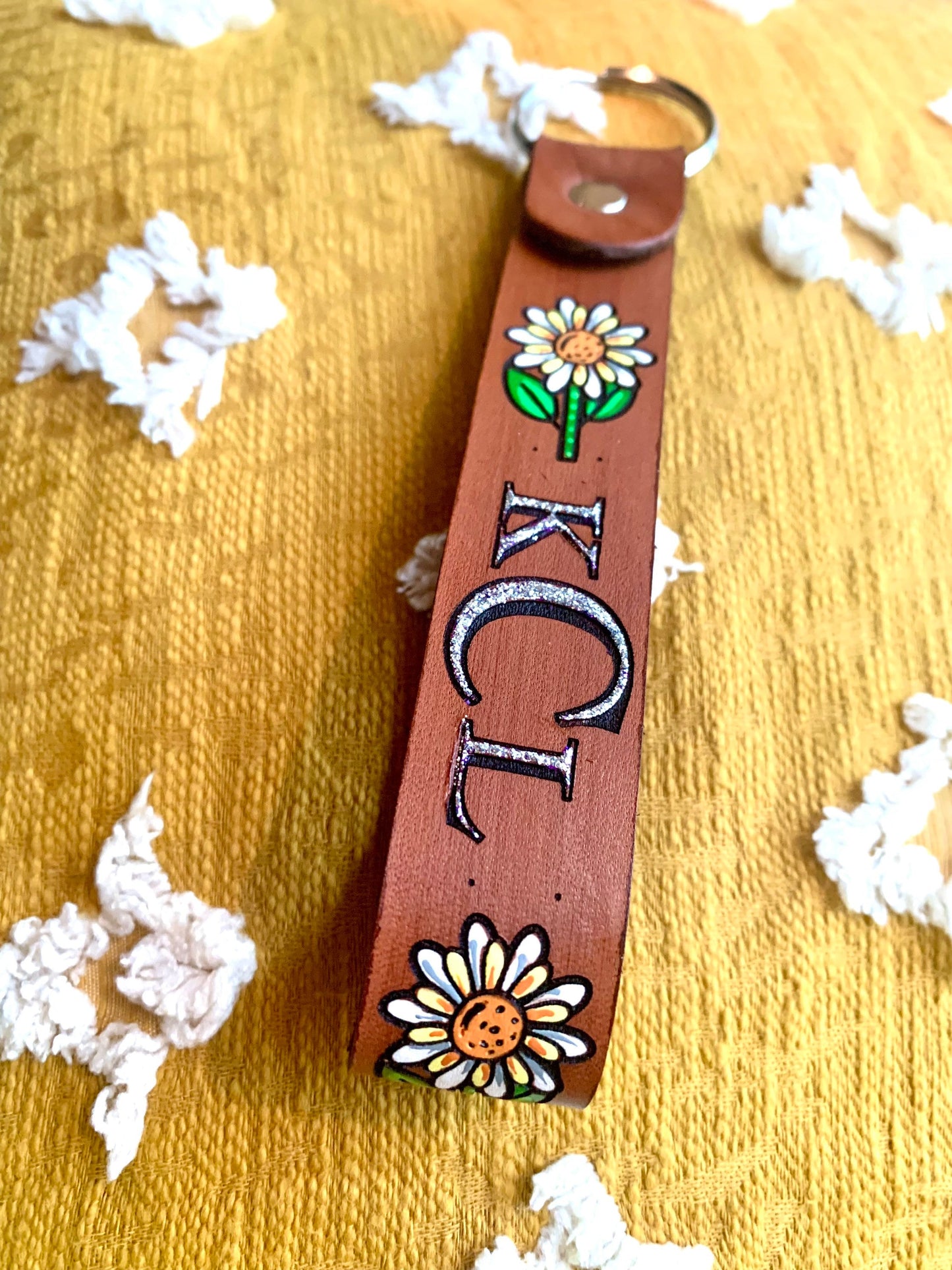 Monogram Daisy Leather Key Ring