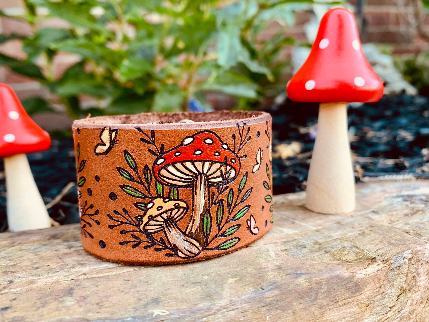 Mushroom Leather Cuff
