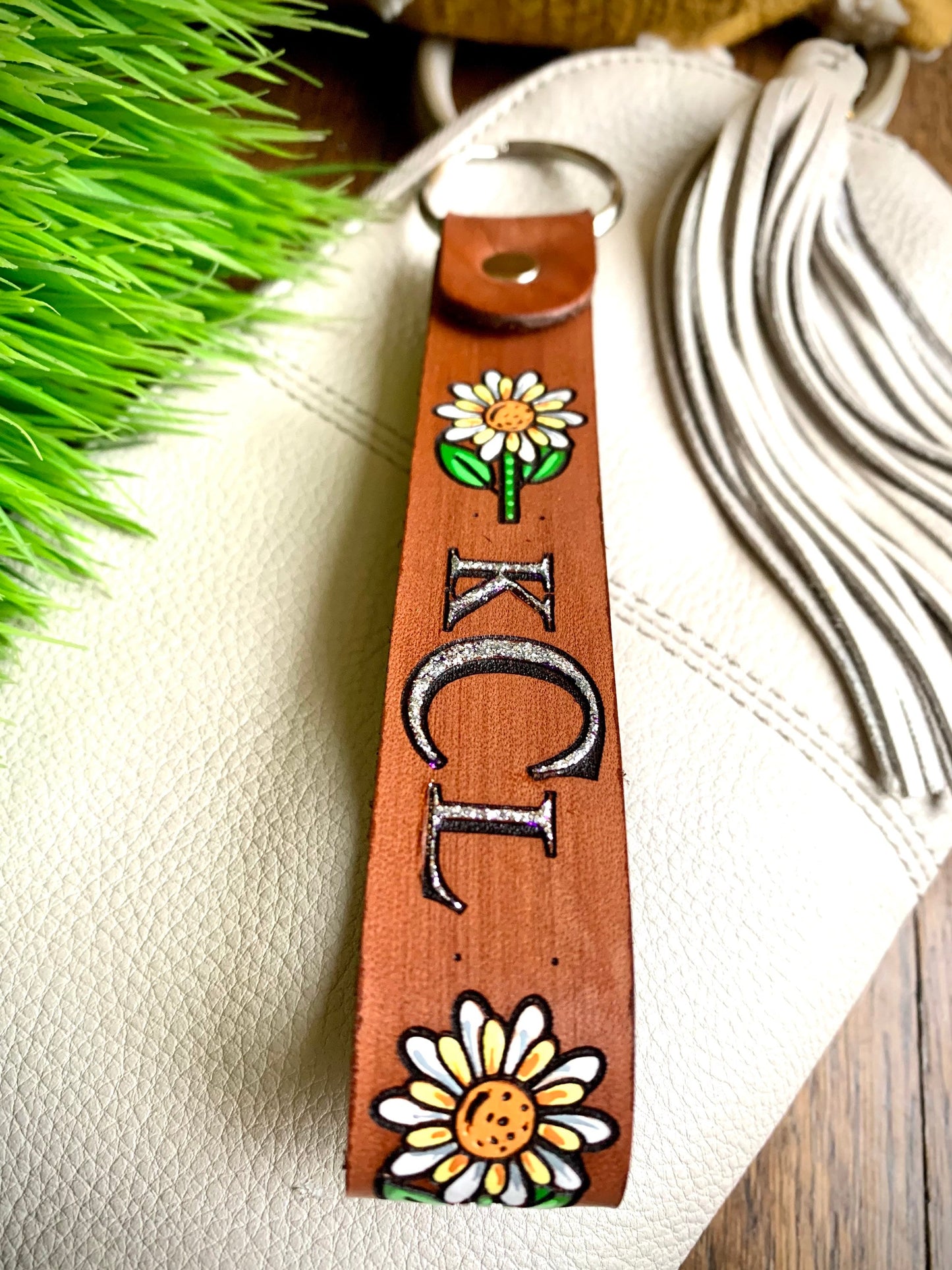Monogram Daisy Leather Key Ring