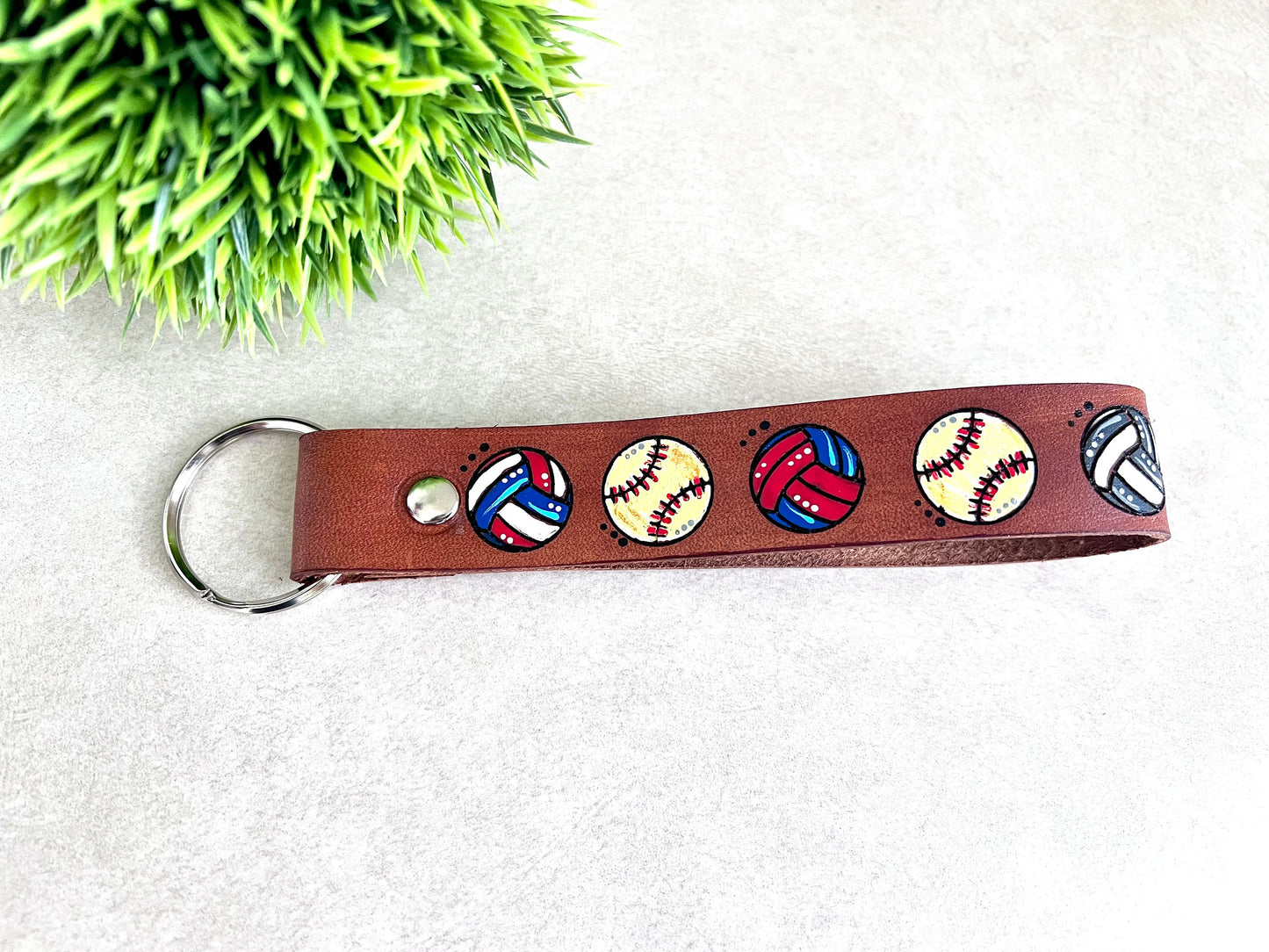 Monogrammed Sports Leather Key Ring