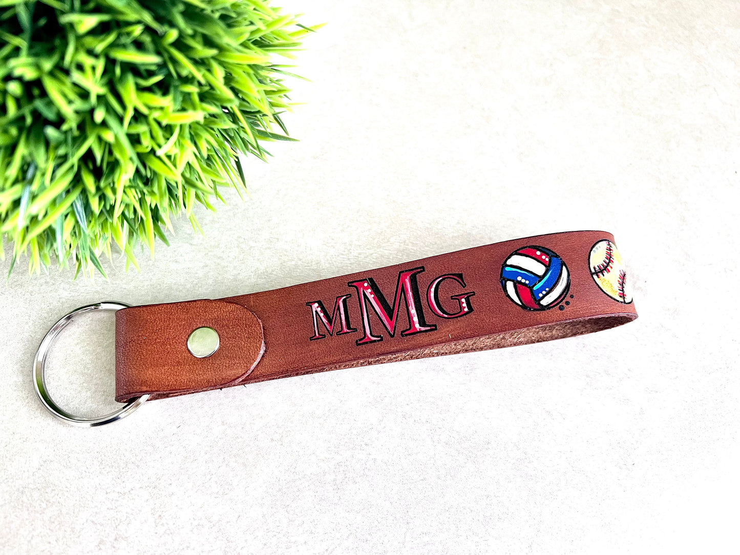 Monogrammed Sports Leather Key Ring