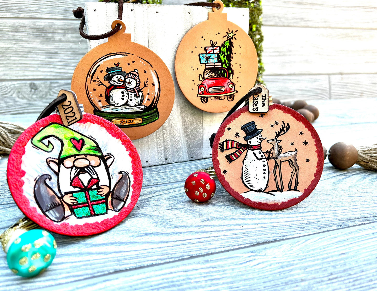 Leather Ornament Snowman Couple