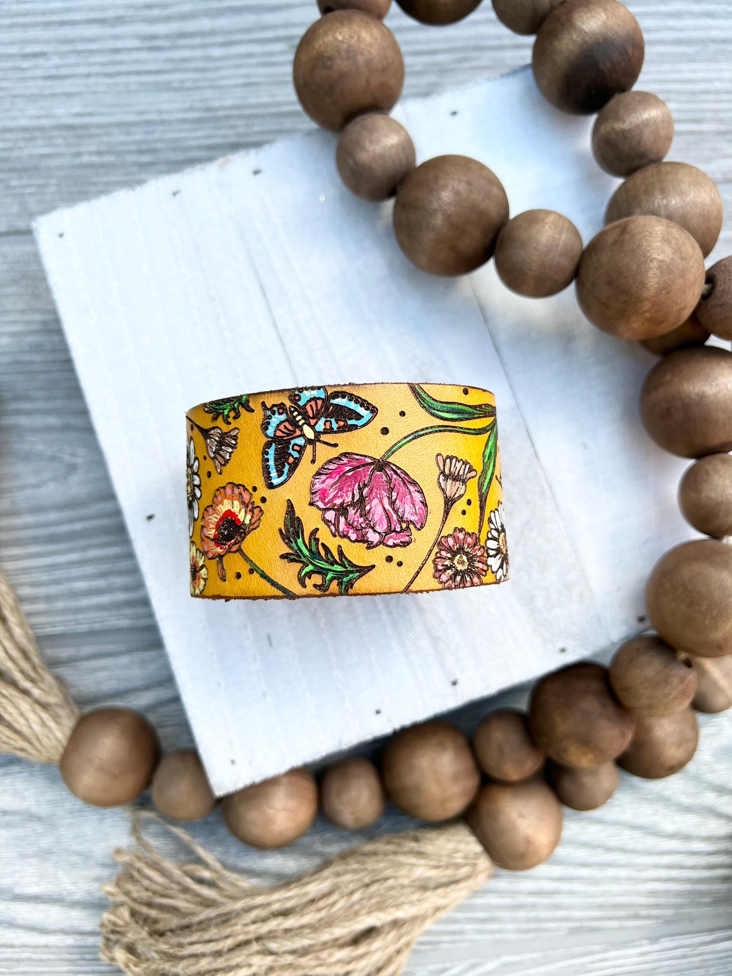 Botanical Style Leather Cuff
