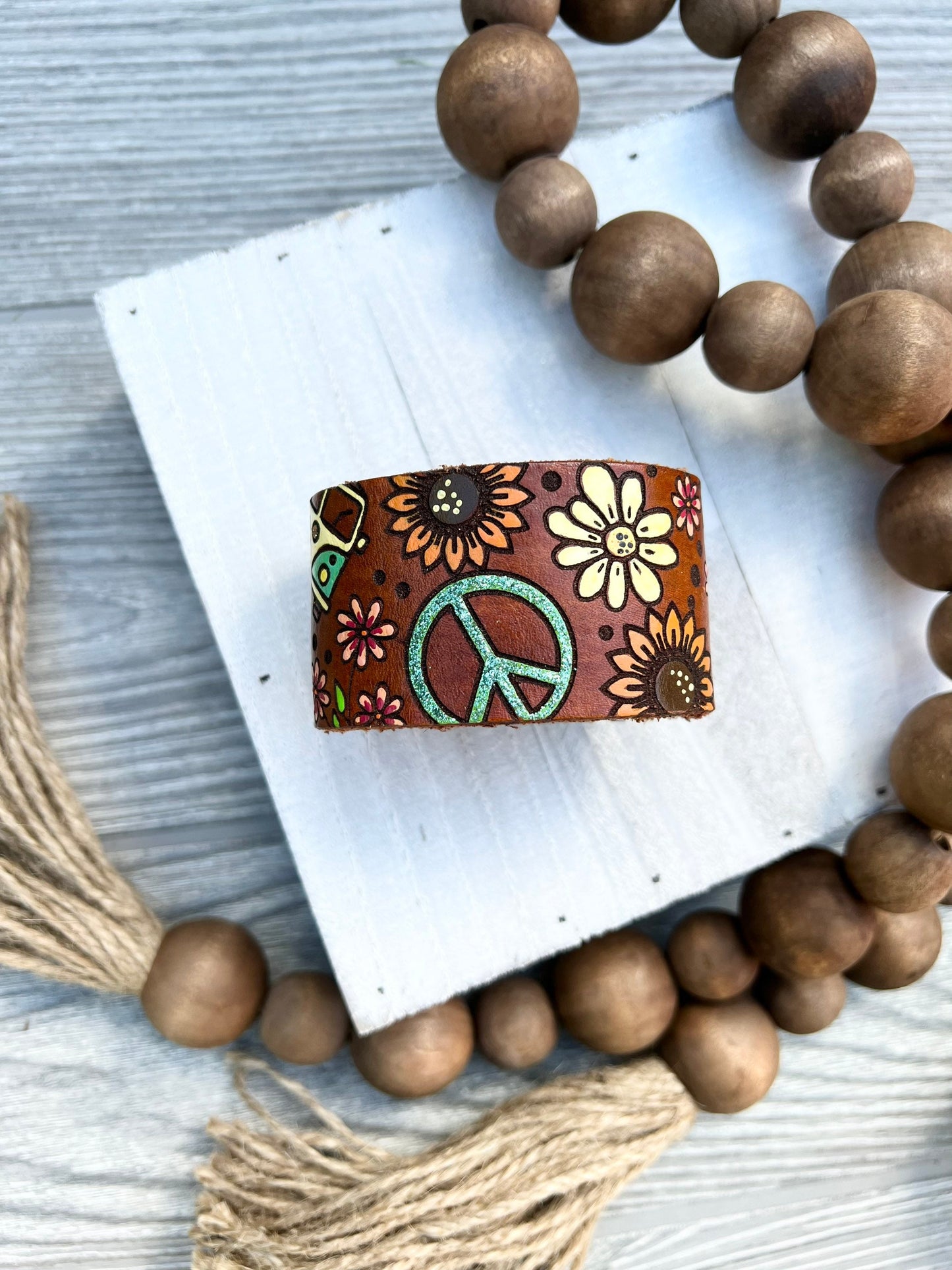 Hippie Volkswagen Bus Style Leather Cuff
