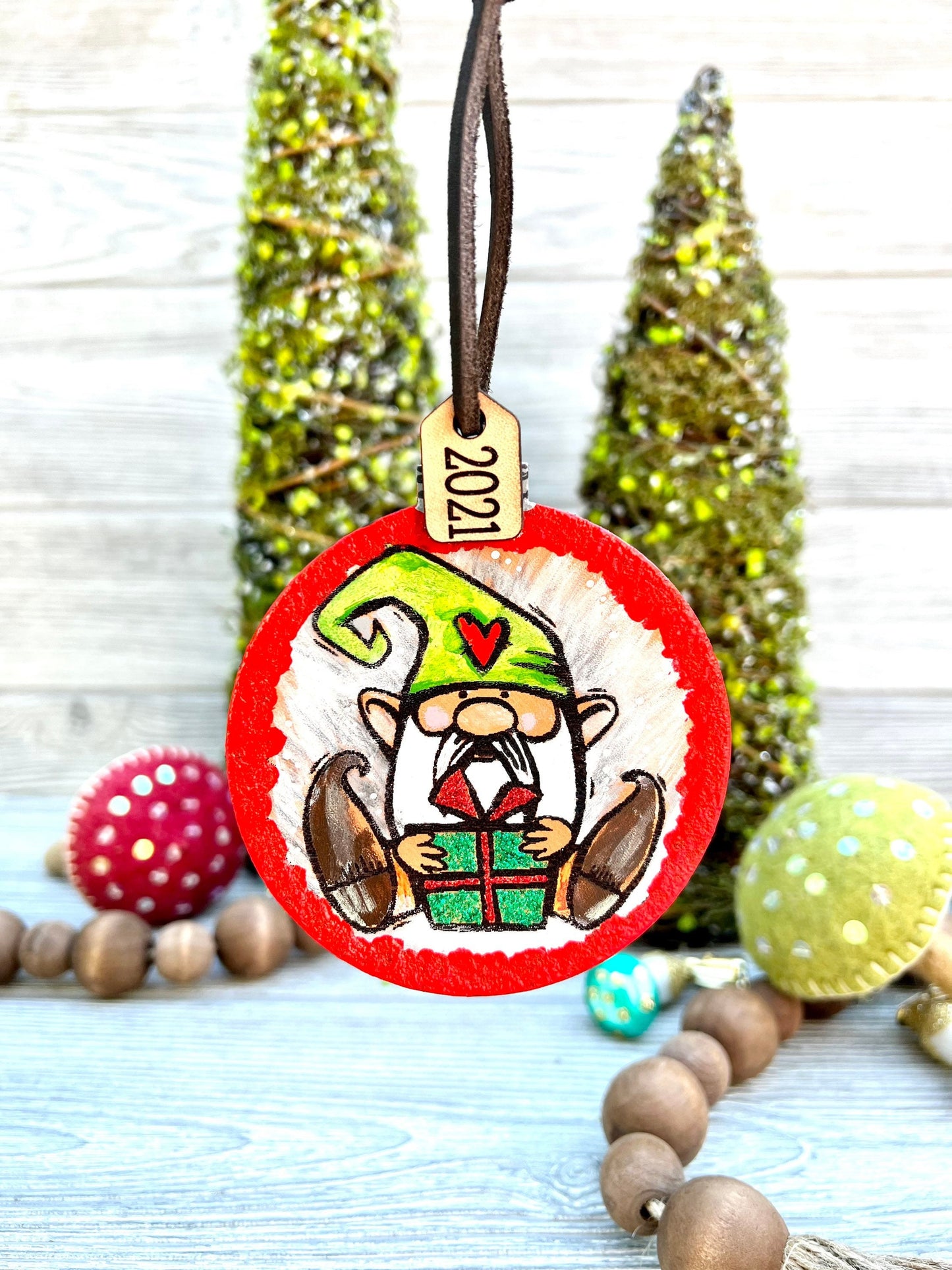 Leather Ornament Christmas Gnome