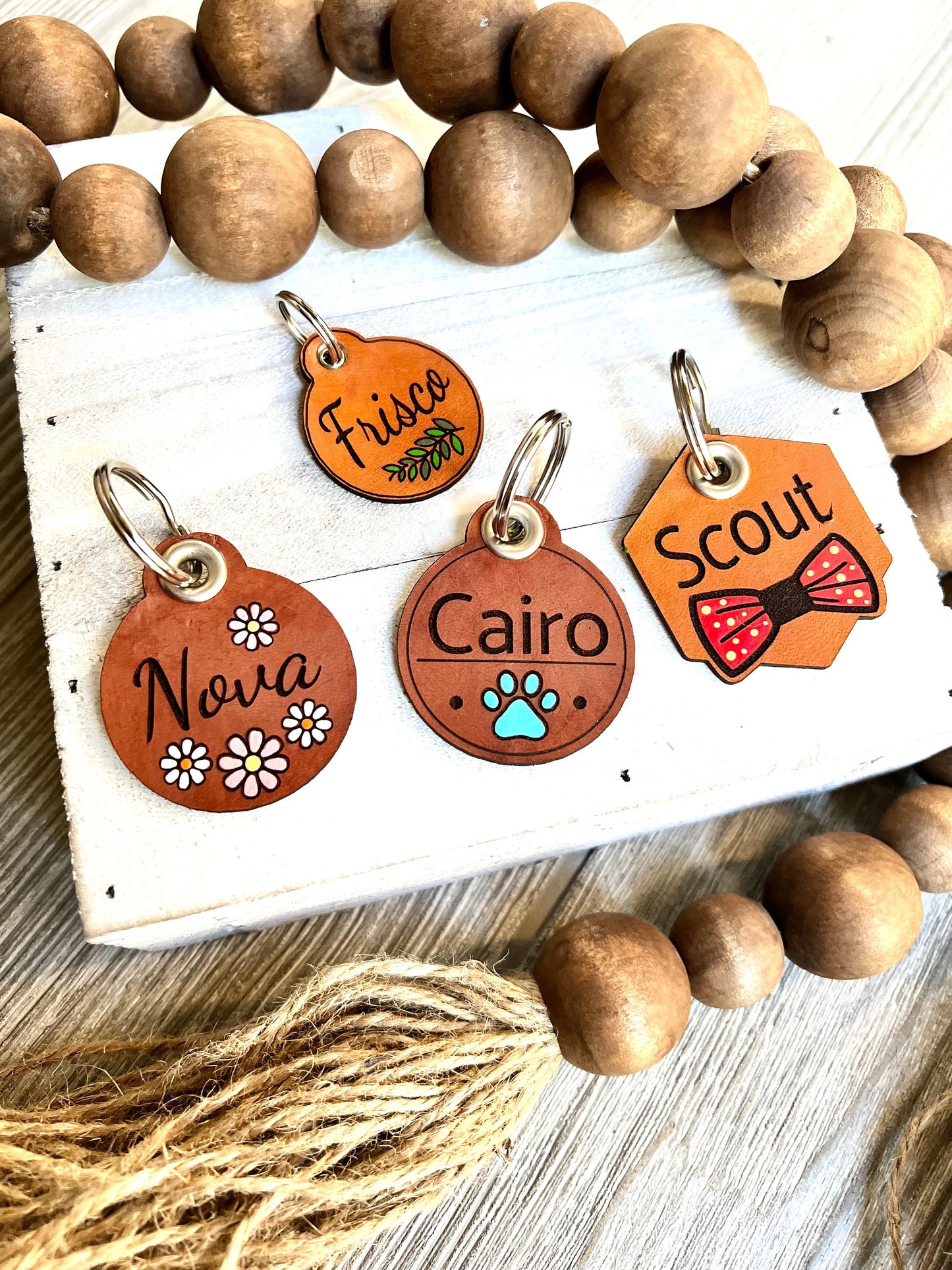 Leather Dog ID Collar Tags - Elmo-Style Sunrise Sunset Tag