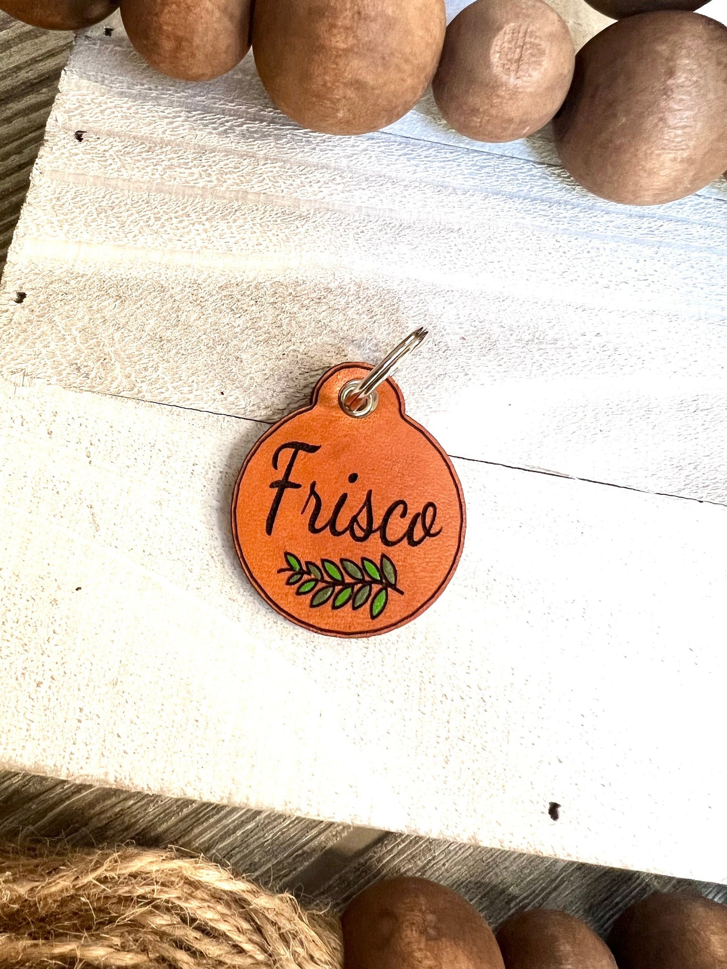Leather Dog ID Collar Tags - Frisco-Style Leaf Tag