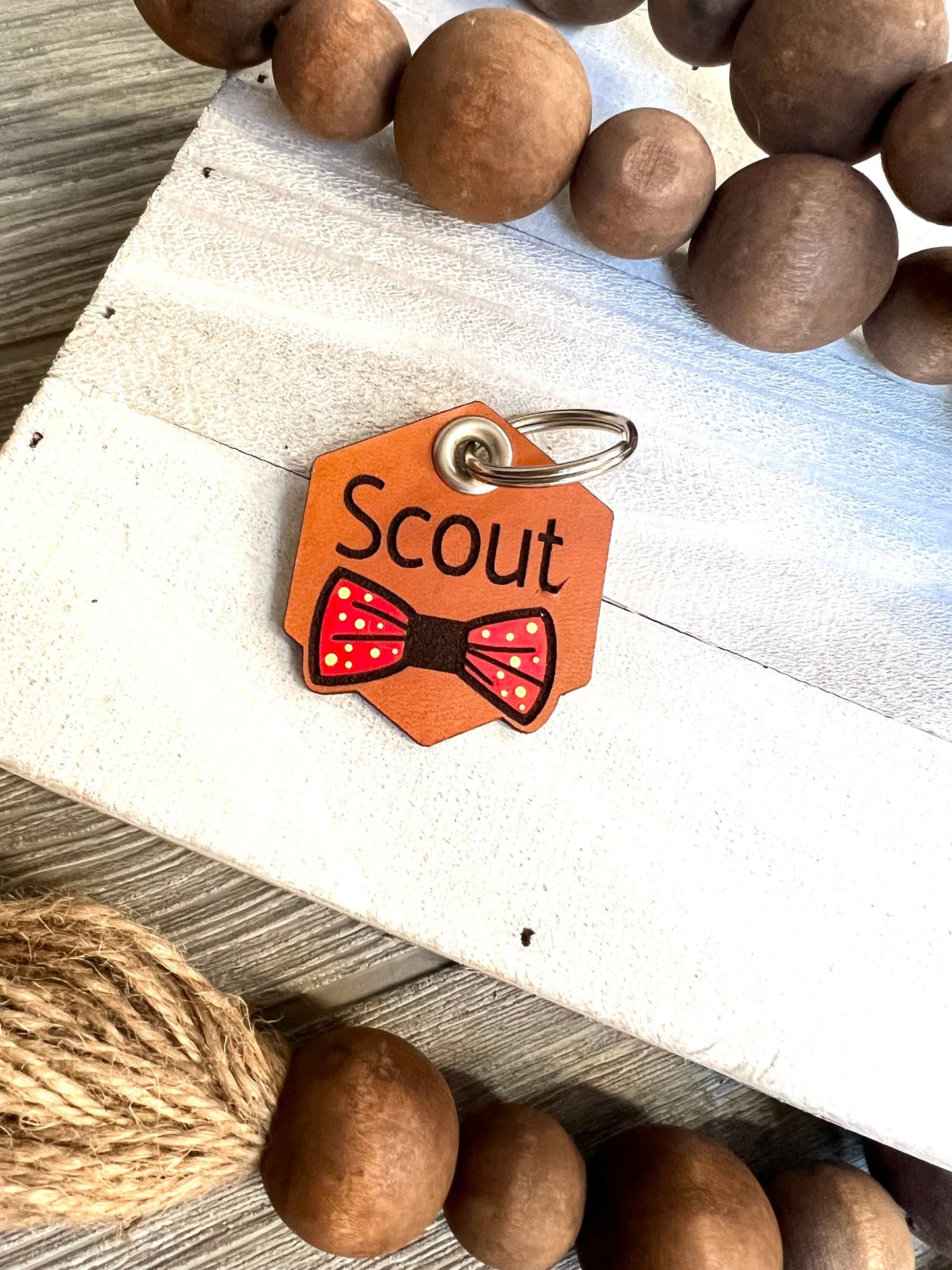 Leather Dog ID Collar Tags - Scout-Style Bow Tie Tag