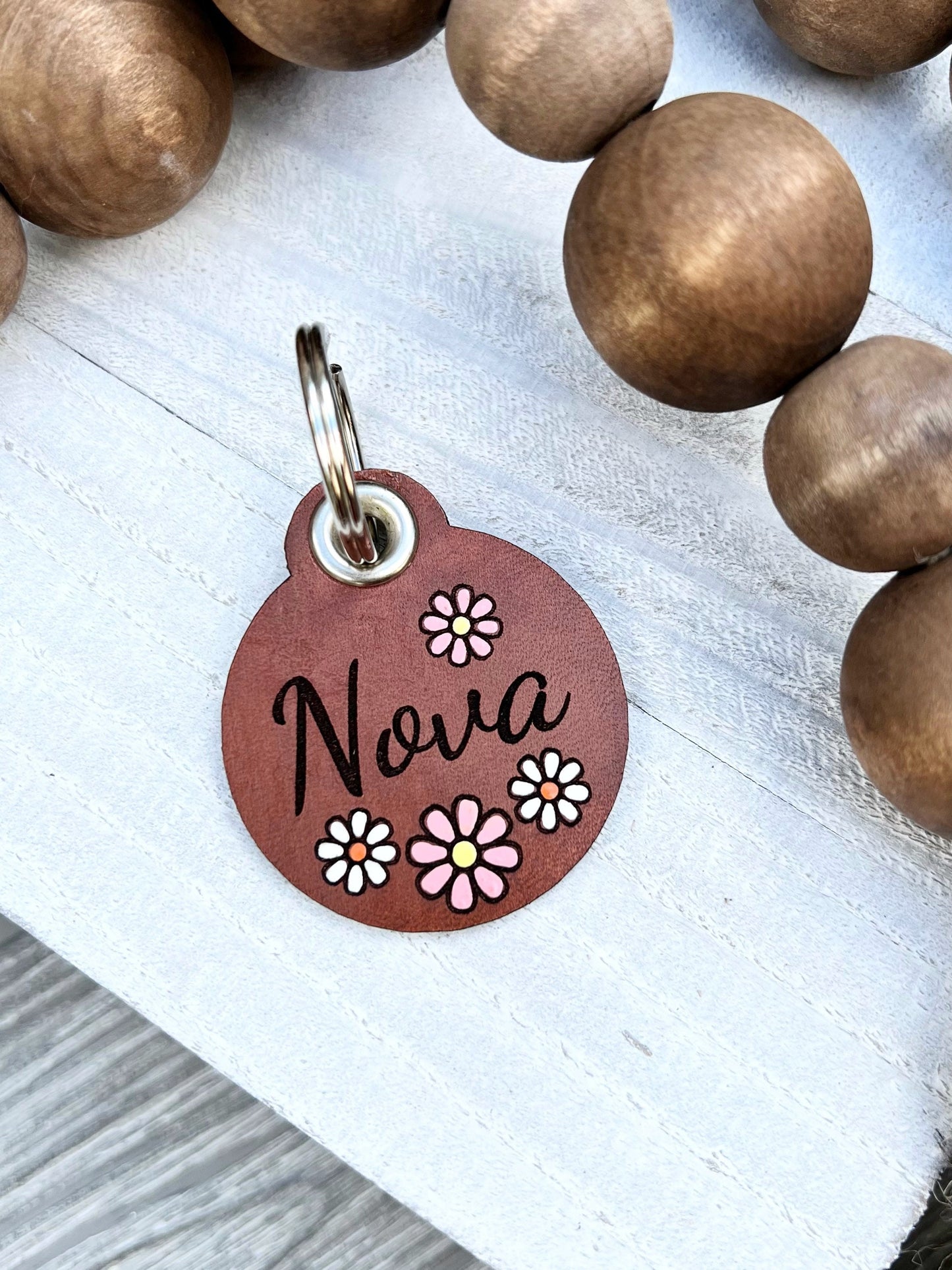 Leather Dog ID Collar Tags - Nova-Style Flower Tag