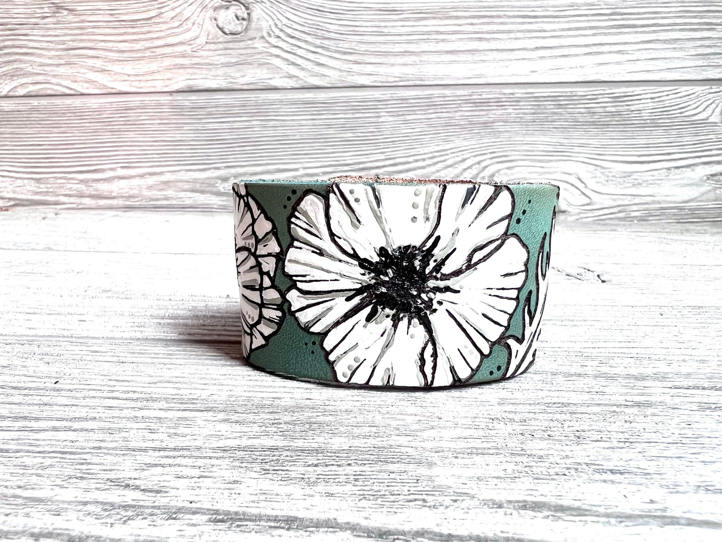 Poppy Flower Monochromatic Leather Cuff