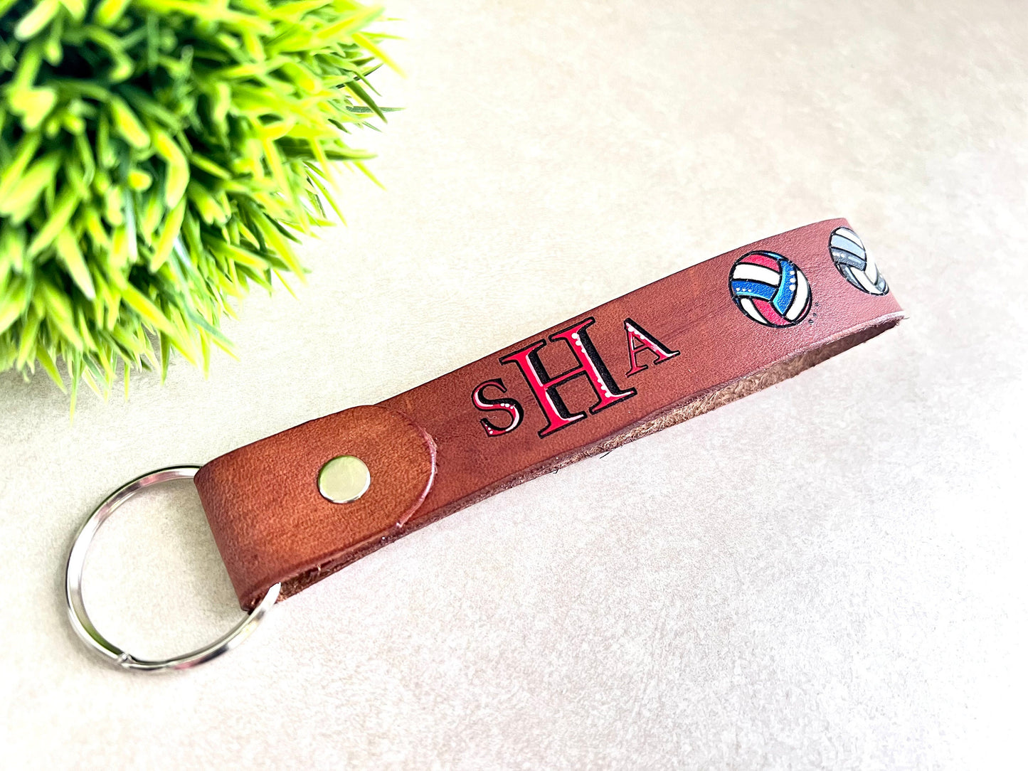 Monogrammed Sports Leather Key Ring