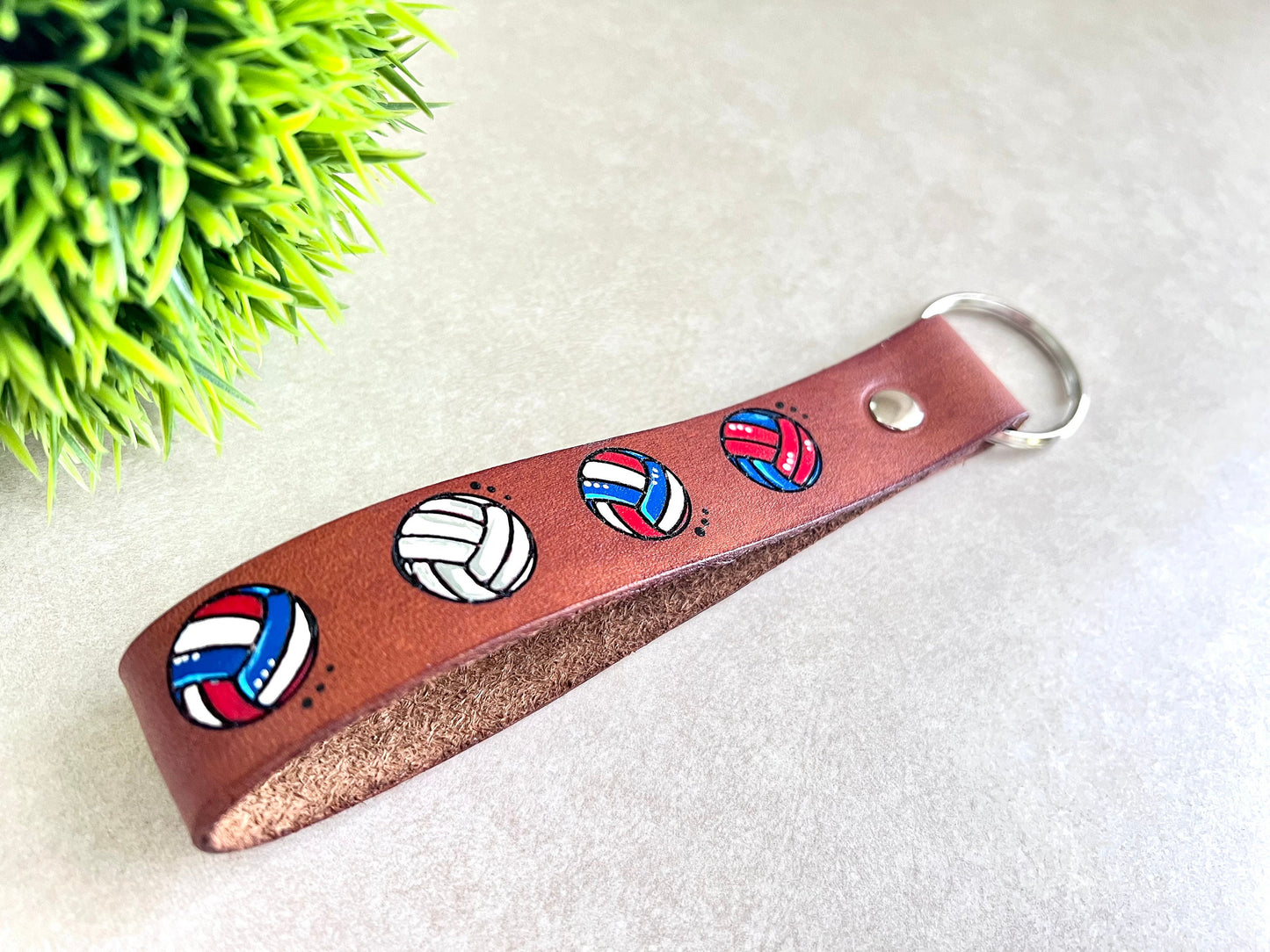 Monogrammed Sports Leather Key Ring