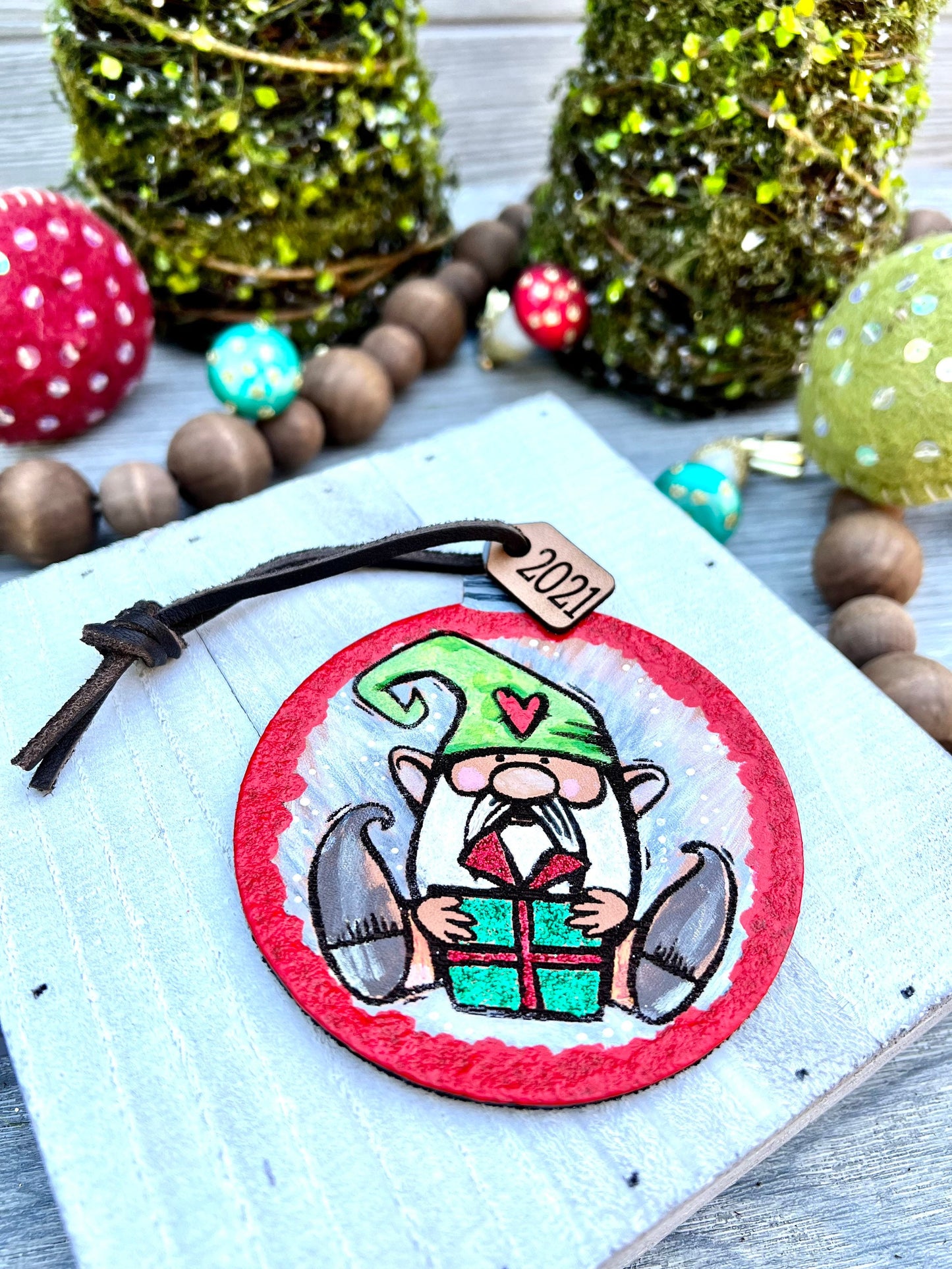 Leather Ornament Christmas Gnome