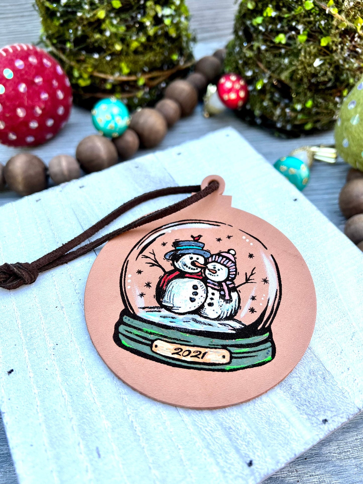 Leather Ornament Snowman Couple