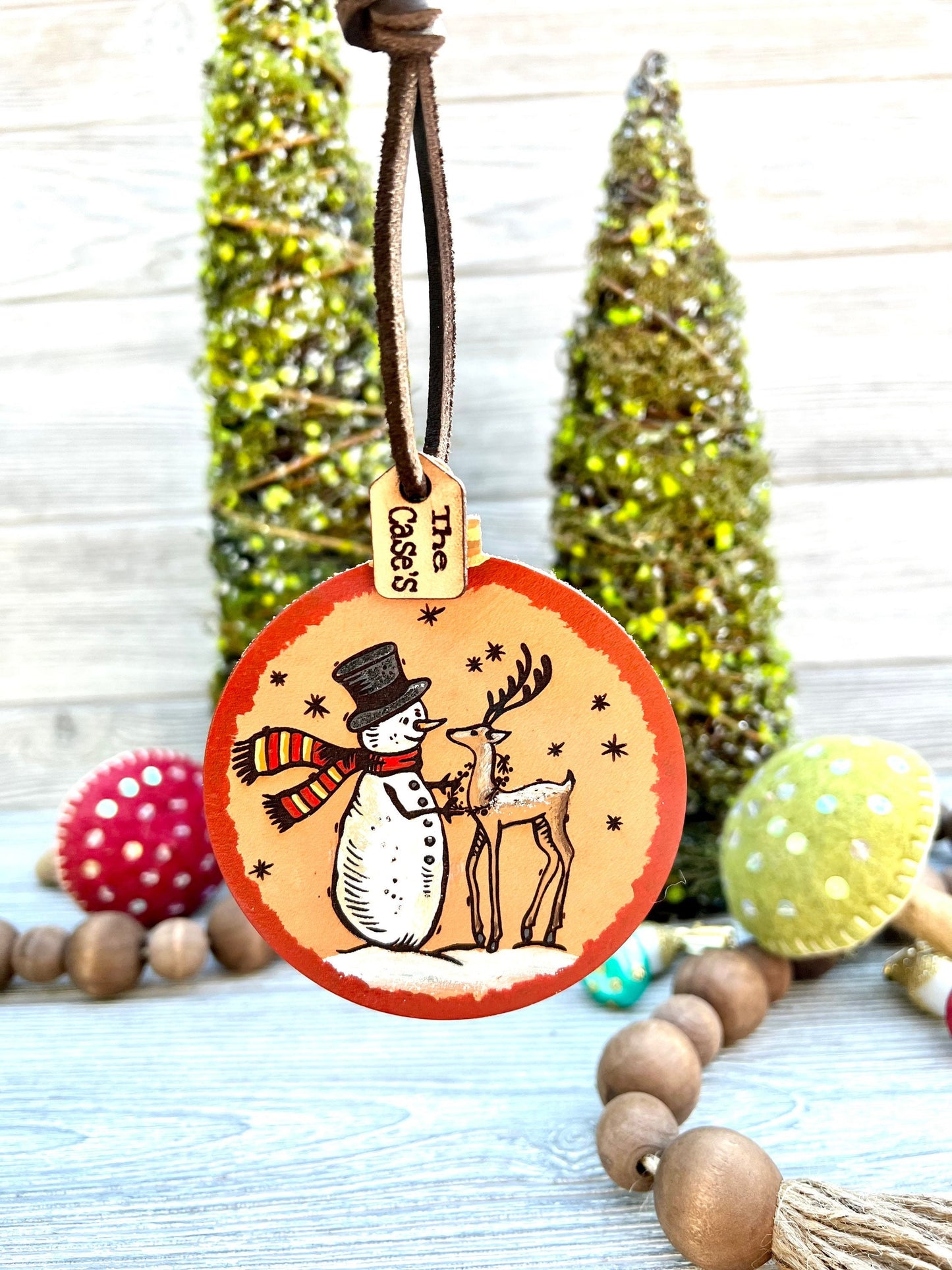 Leather Ornament Snowman & Deer