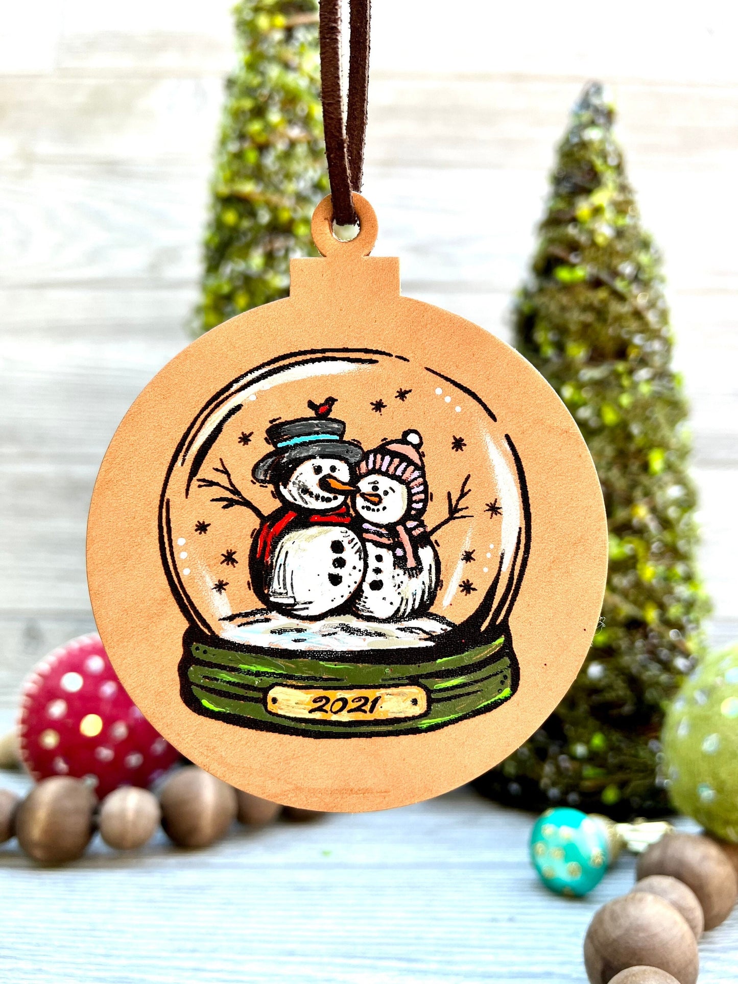 Leather Ornament Snowman Couple