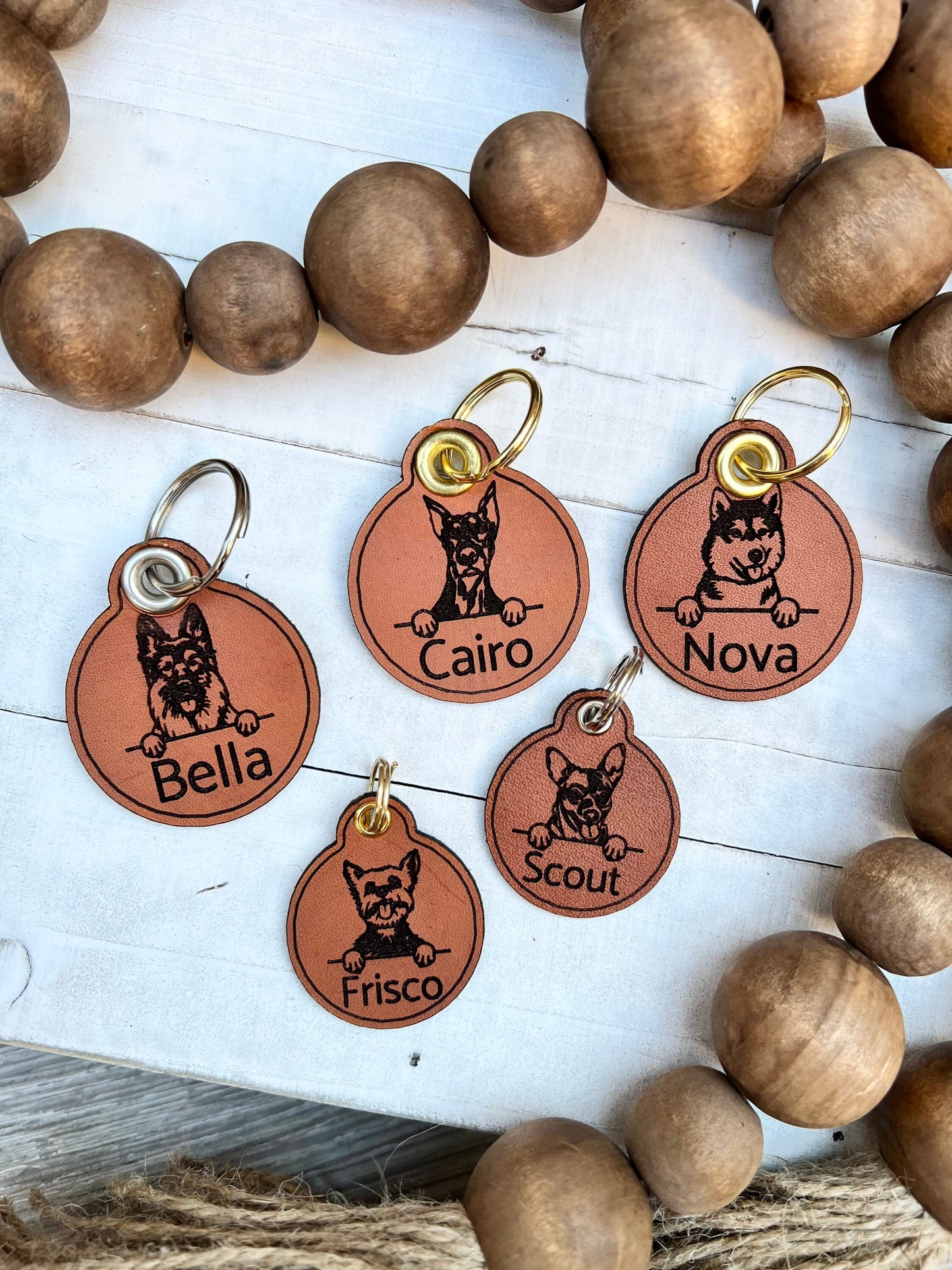 Leather Dog ID Collar Tags - Pet Breed Tag