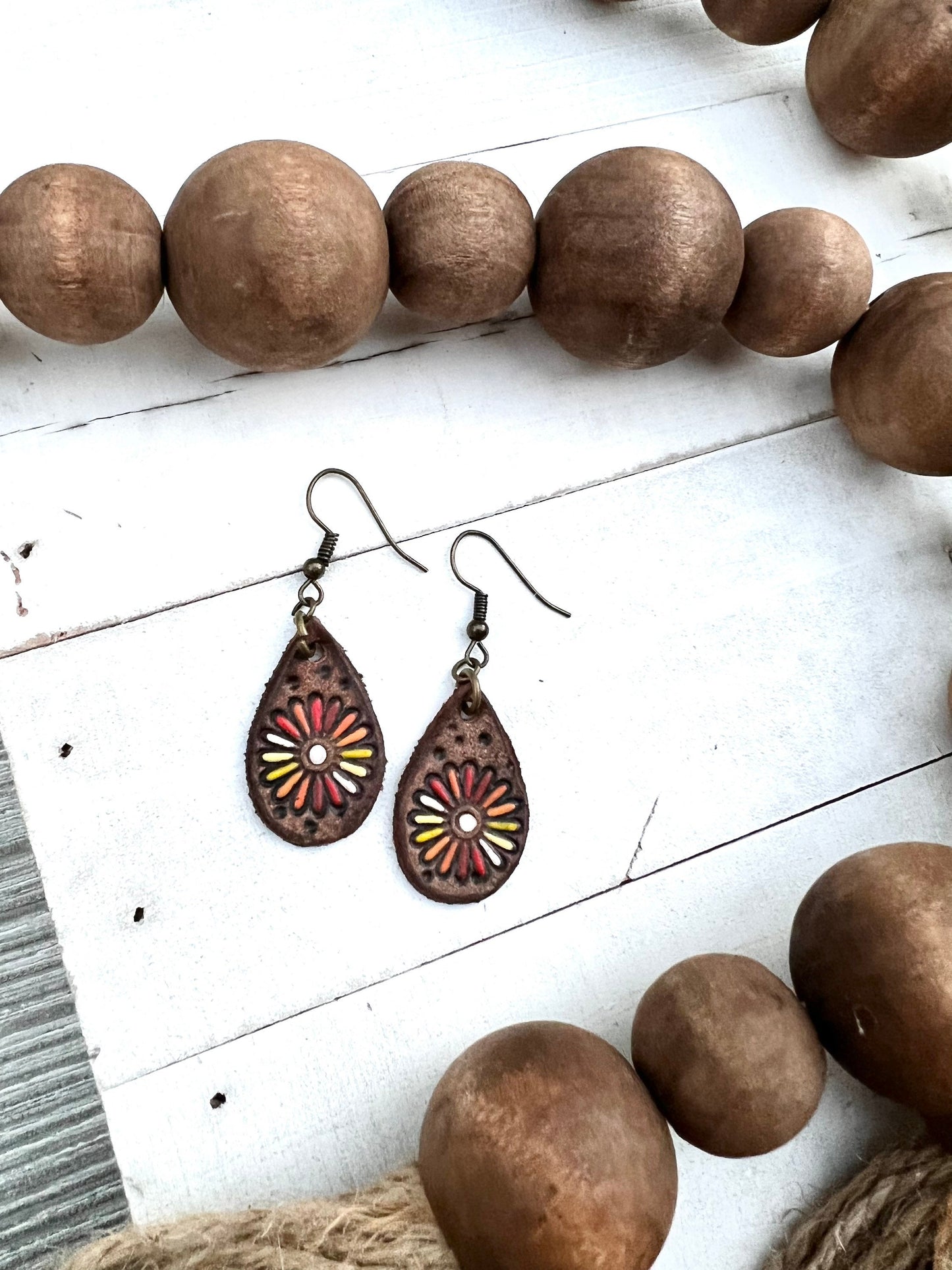 Leather Stamped Flower Earrings
