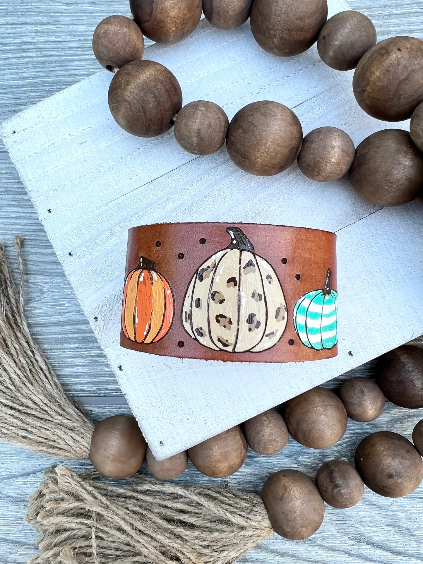 Fall Pumpkin Leather Cuff