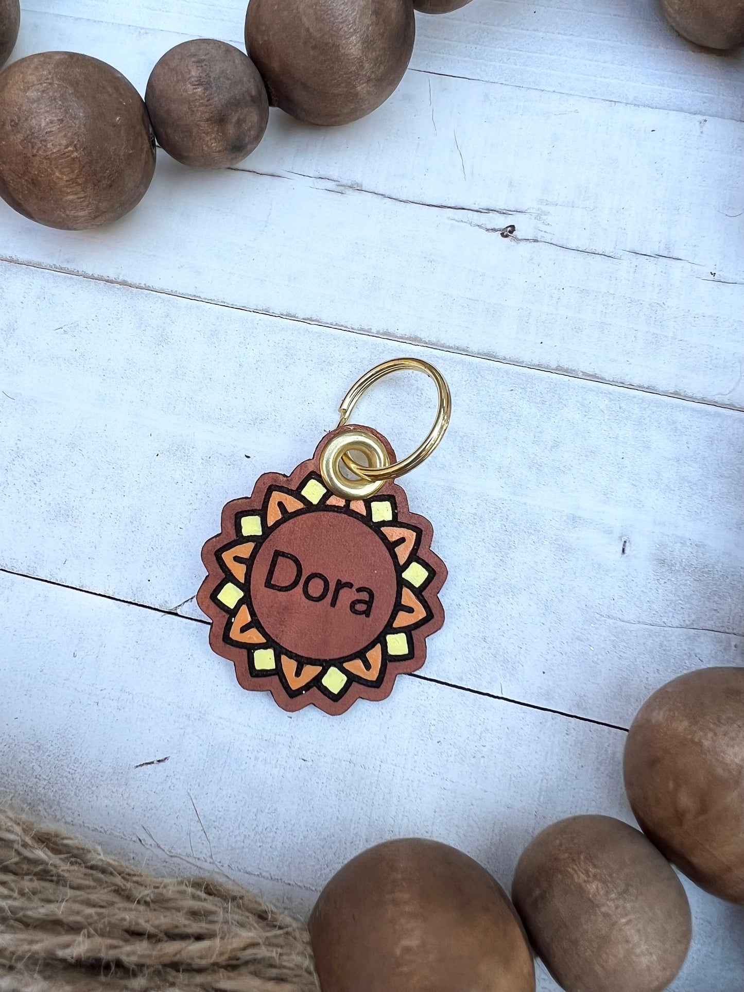 Leather Dog ID Collar Tags - Dora-Style Sun Tag