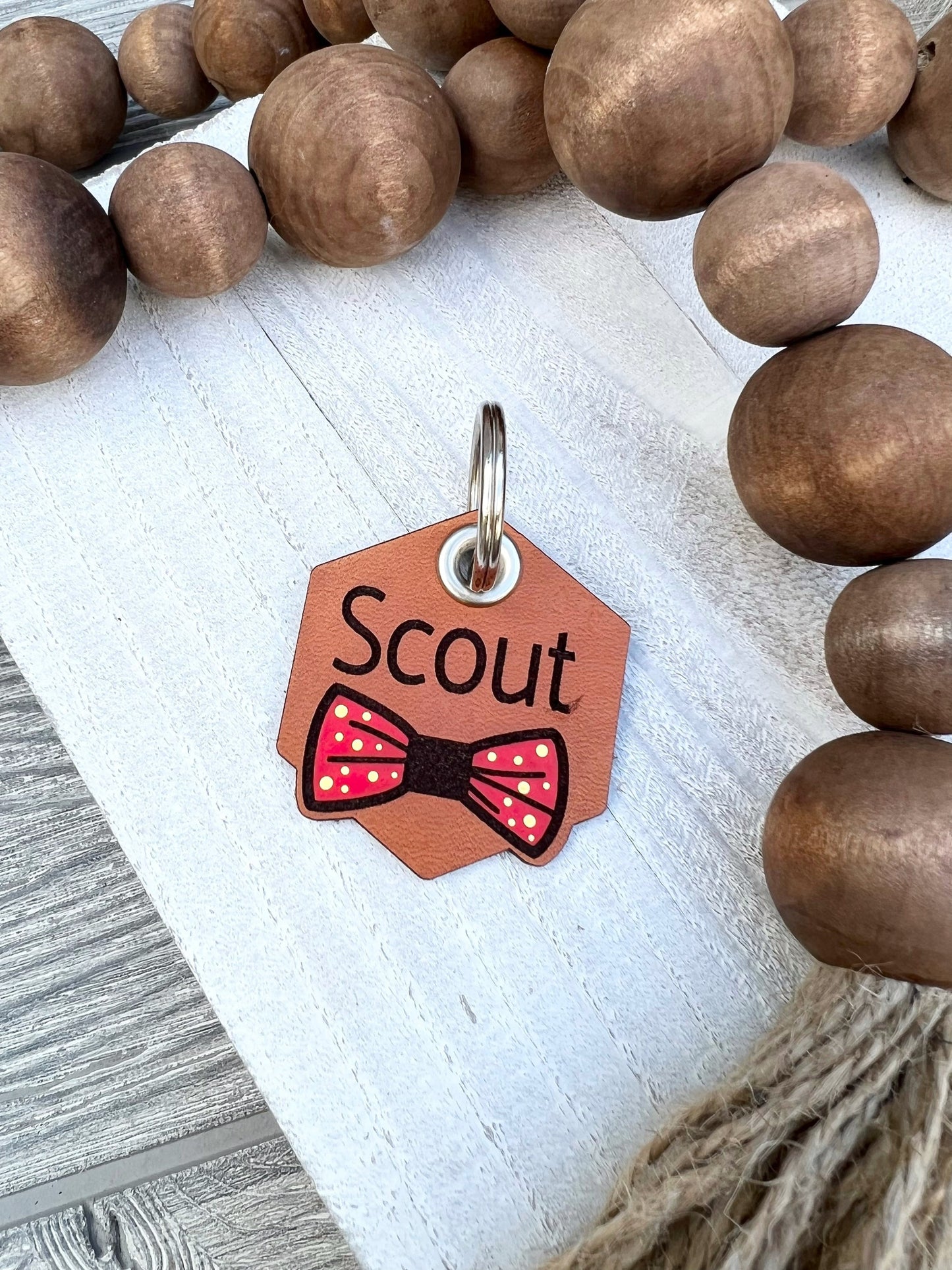 Leather Dog ID Collar Tags - Scout-Style Bow Tie Tag