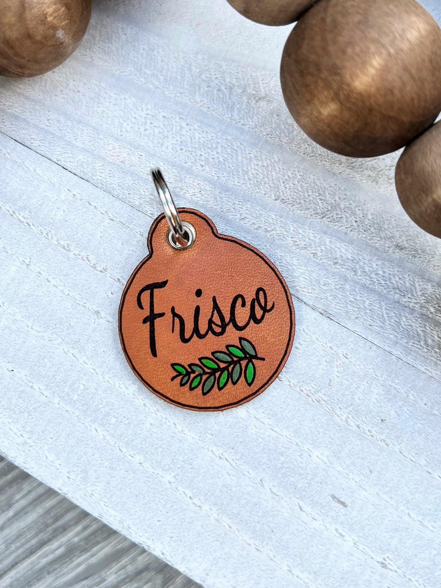 Leather Dog ID Collar Tags - Frisco-Style Leaf Tag