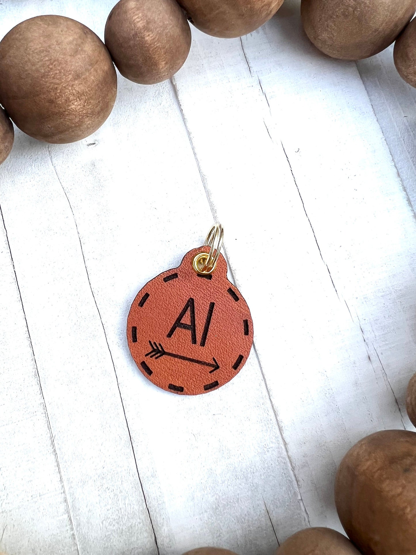 Leather Dog ID Collar Tags - Al-Style Round Arrow Tag