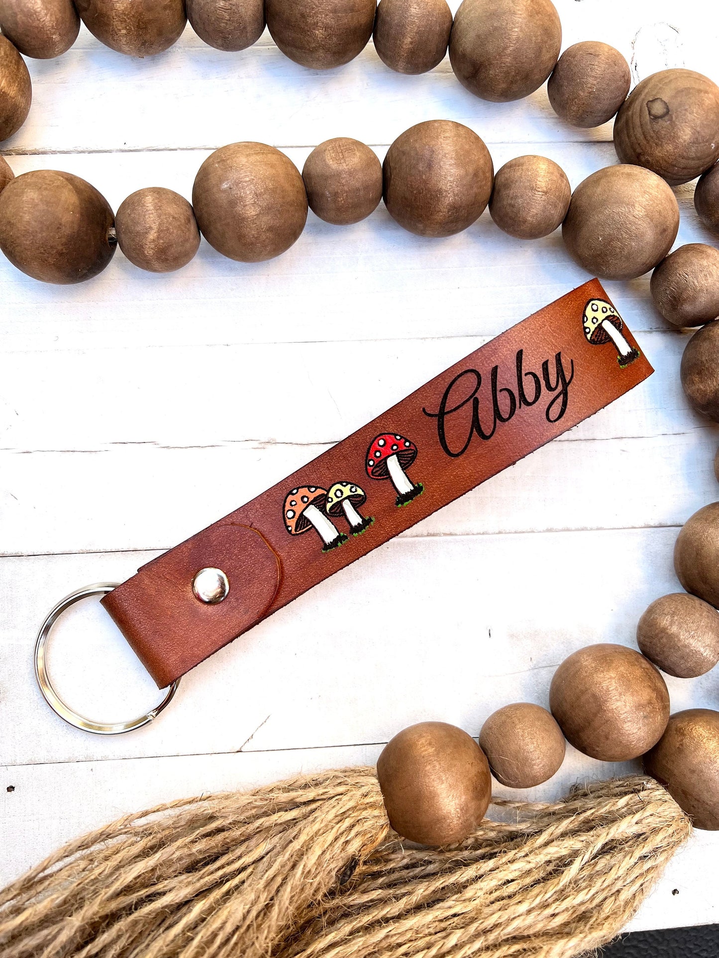 Toadstool Mushroom Leather Key Ring