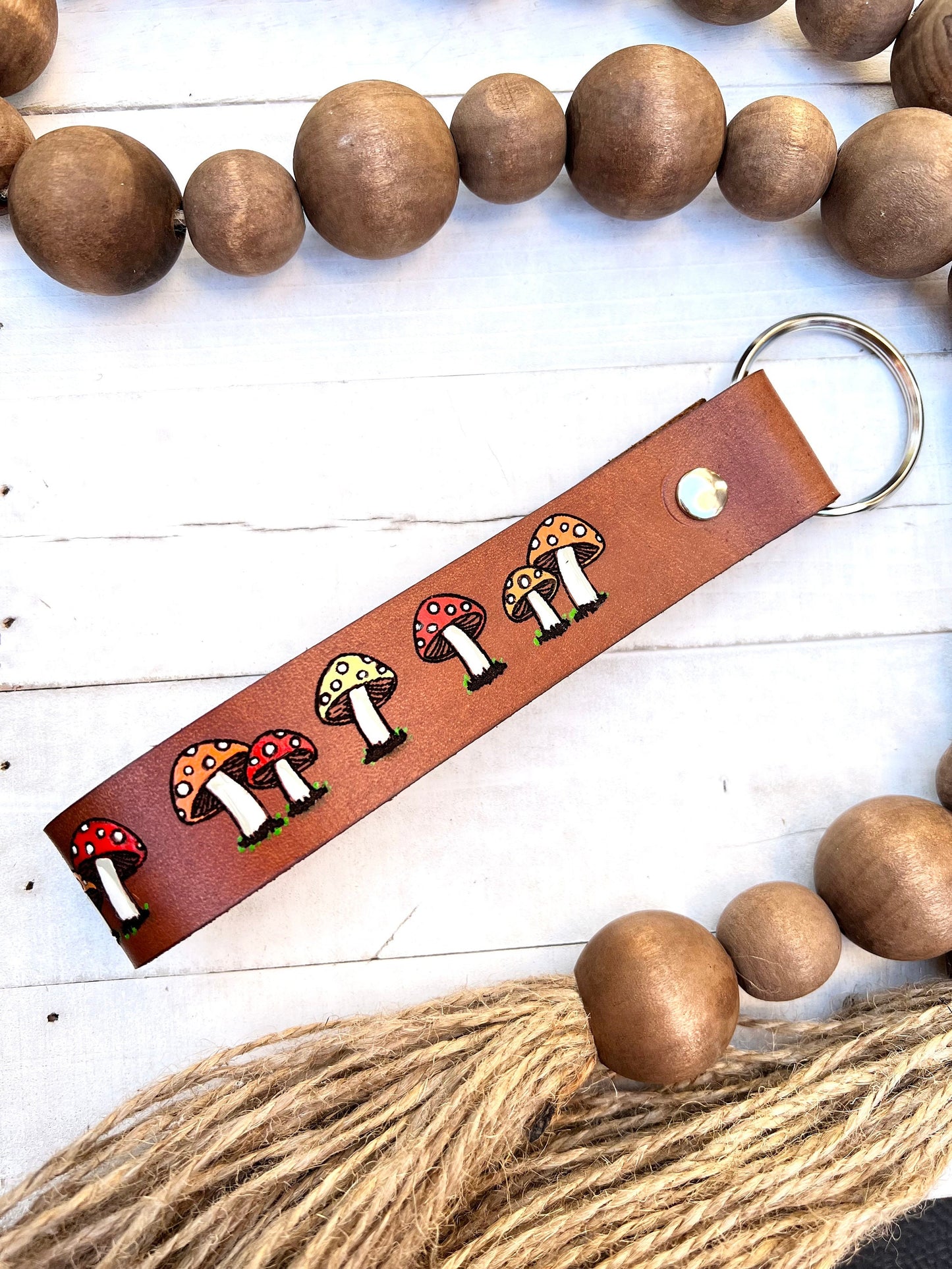 Toadstool Mushroom Leather Key Ring